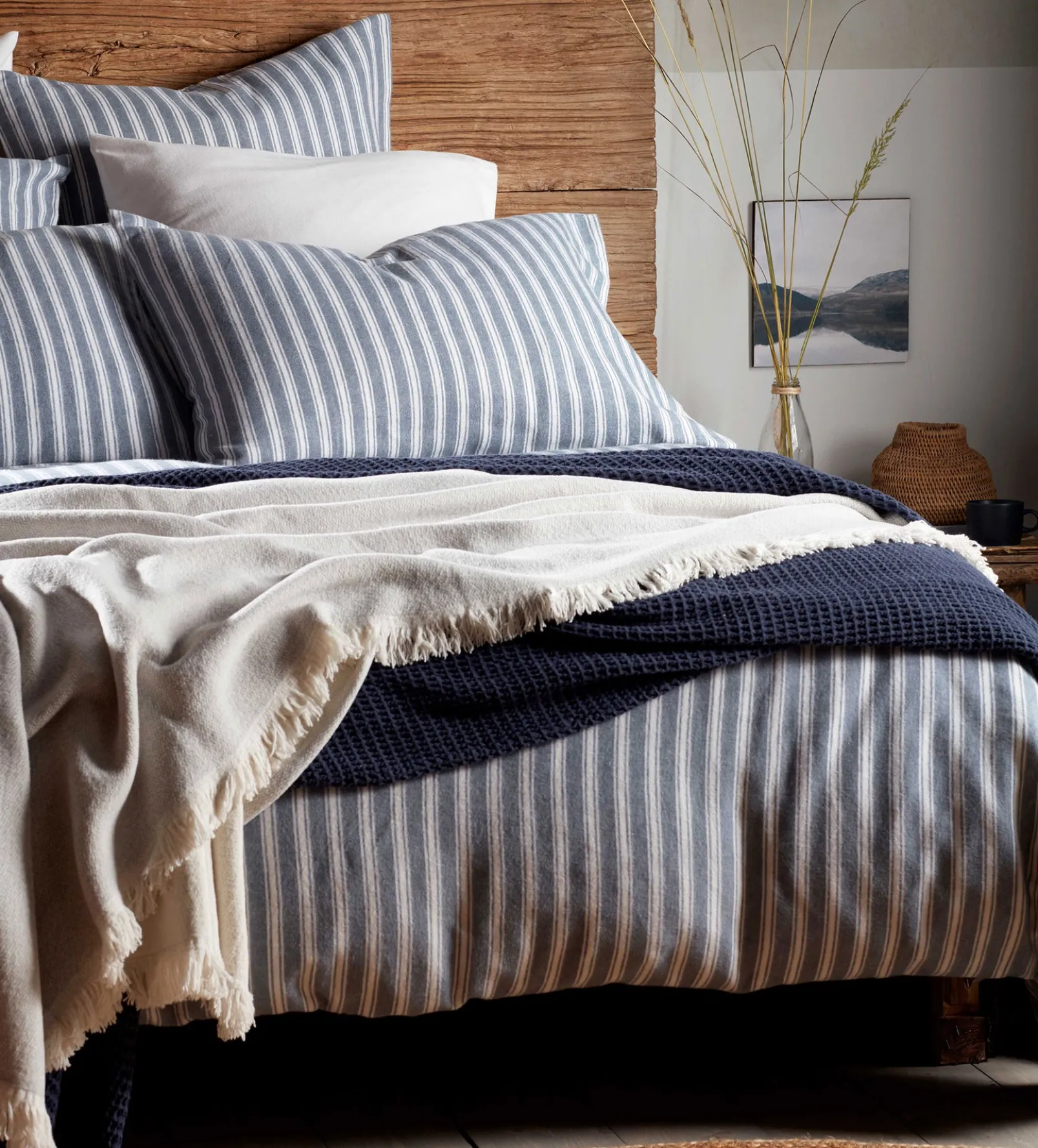 French Blue Fred Stripe Brushed 100% Organic Cotton Duvet Cover