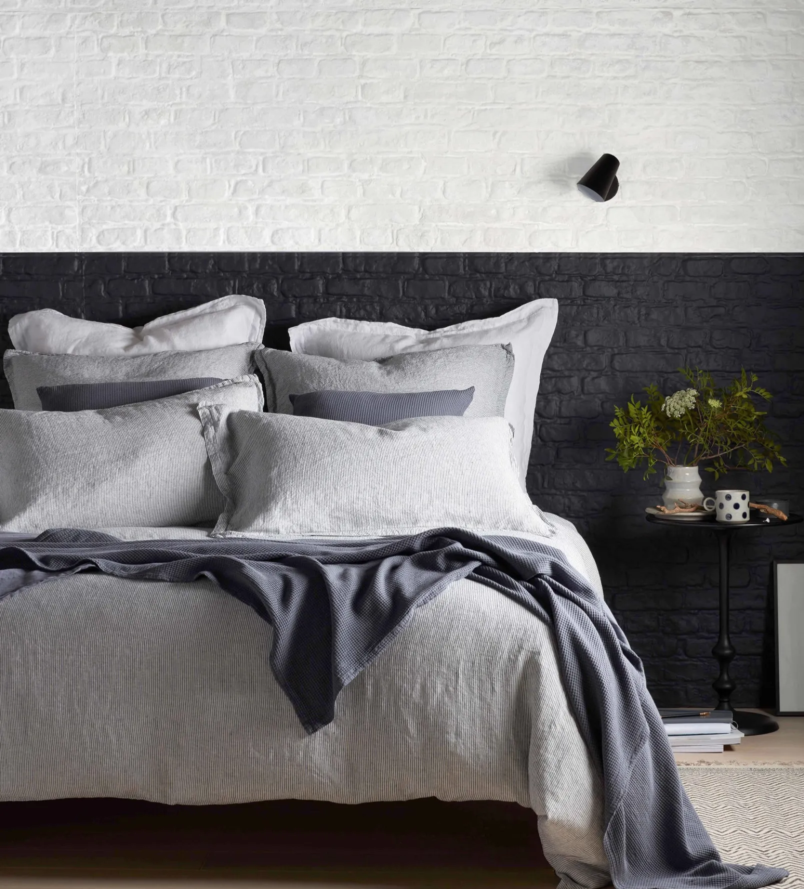 French Blue Sid Stripe 100% Linen Duvet Cover