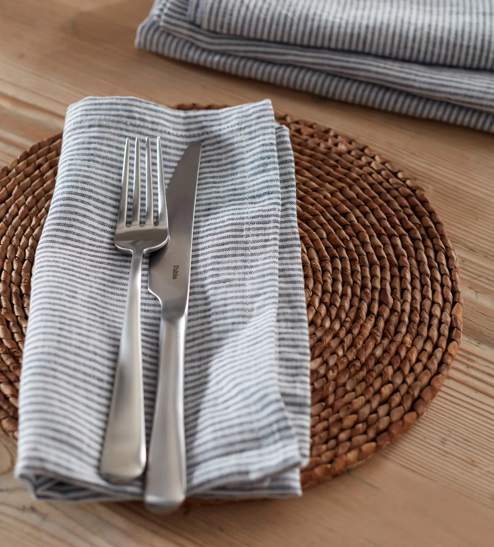 French Blue Sid Stripe 100% Linen Napkins - Set of 4
