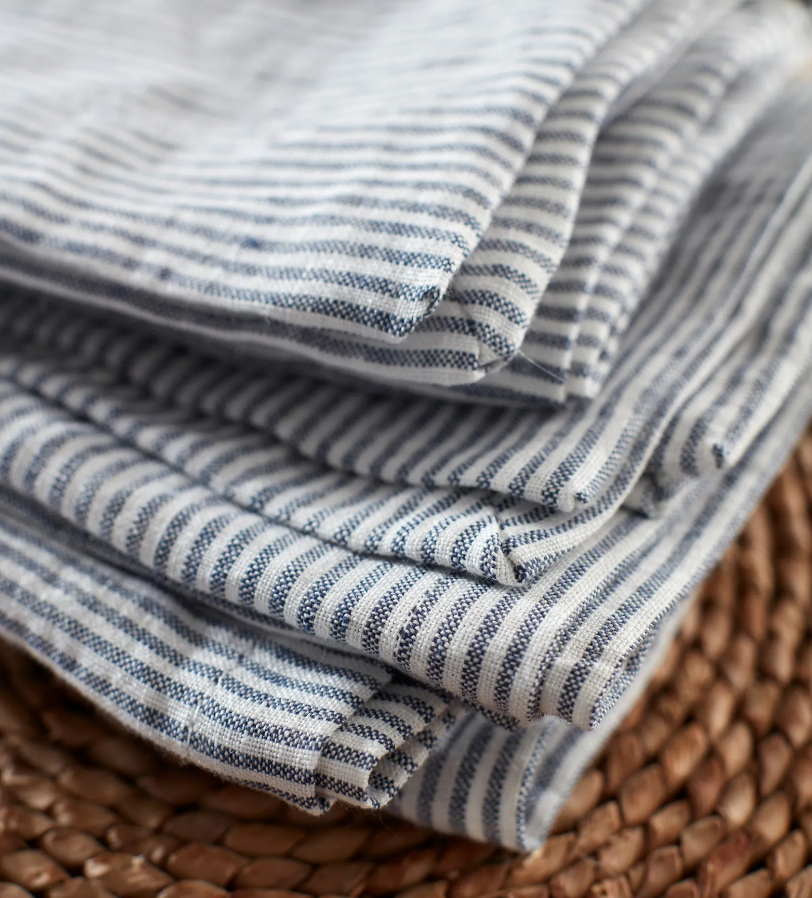 French Blue Sid Stripe 100% Linen Napkins - Set of 4