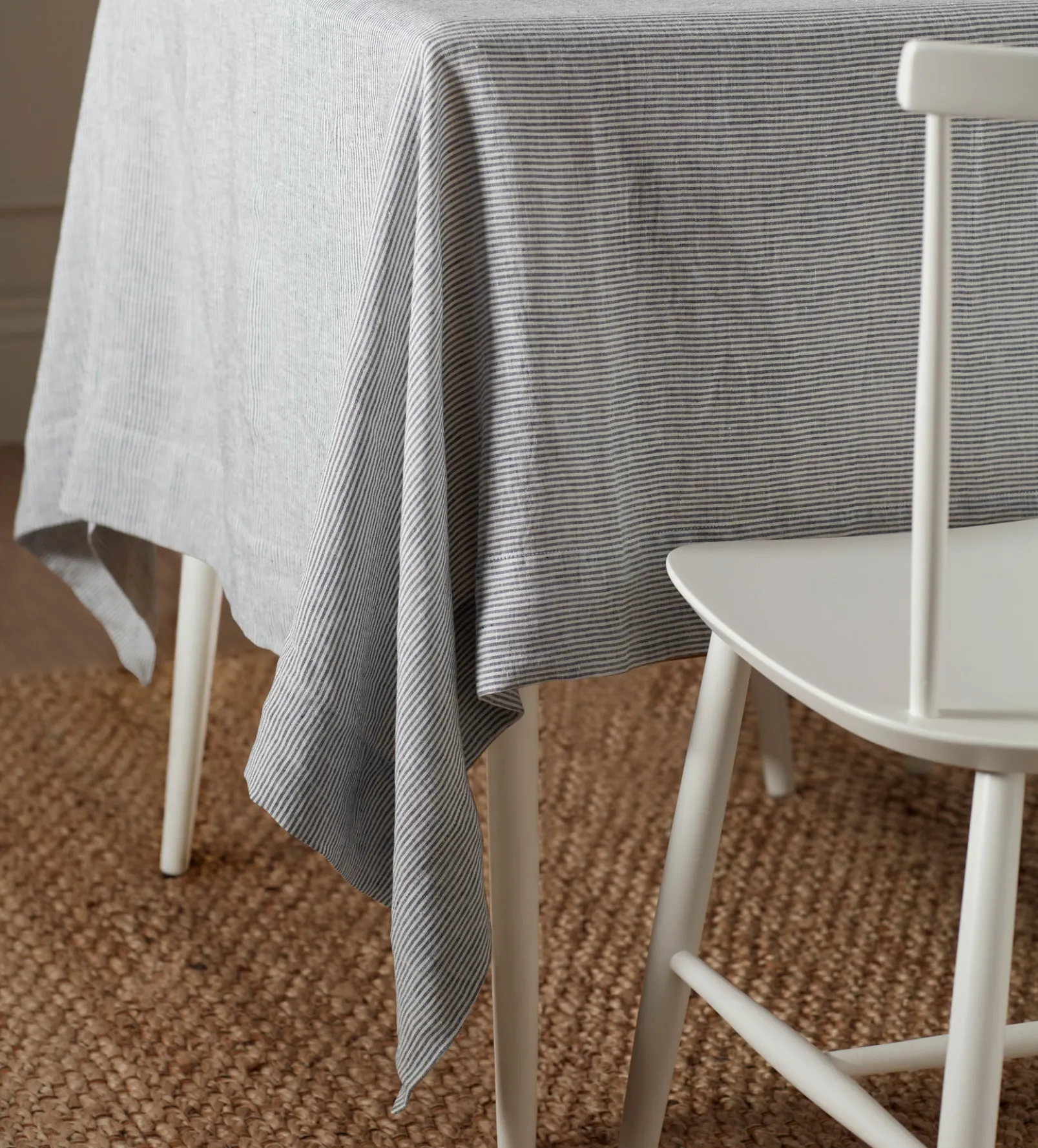 French Blue Sid Stripe 100% Linen Tablecloth