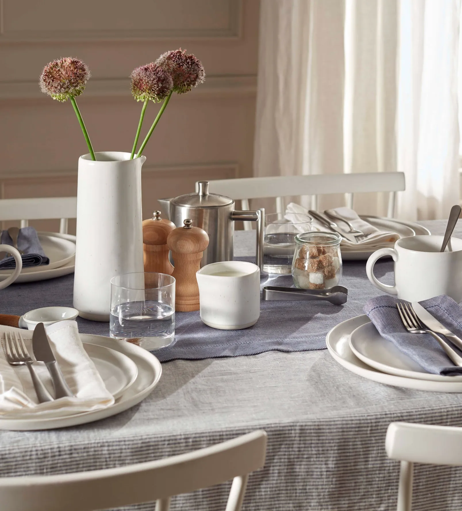 French Blue Sid Stripe 100% Linen Tablecloth