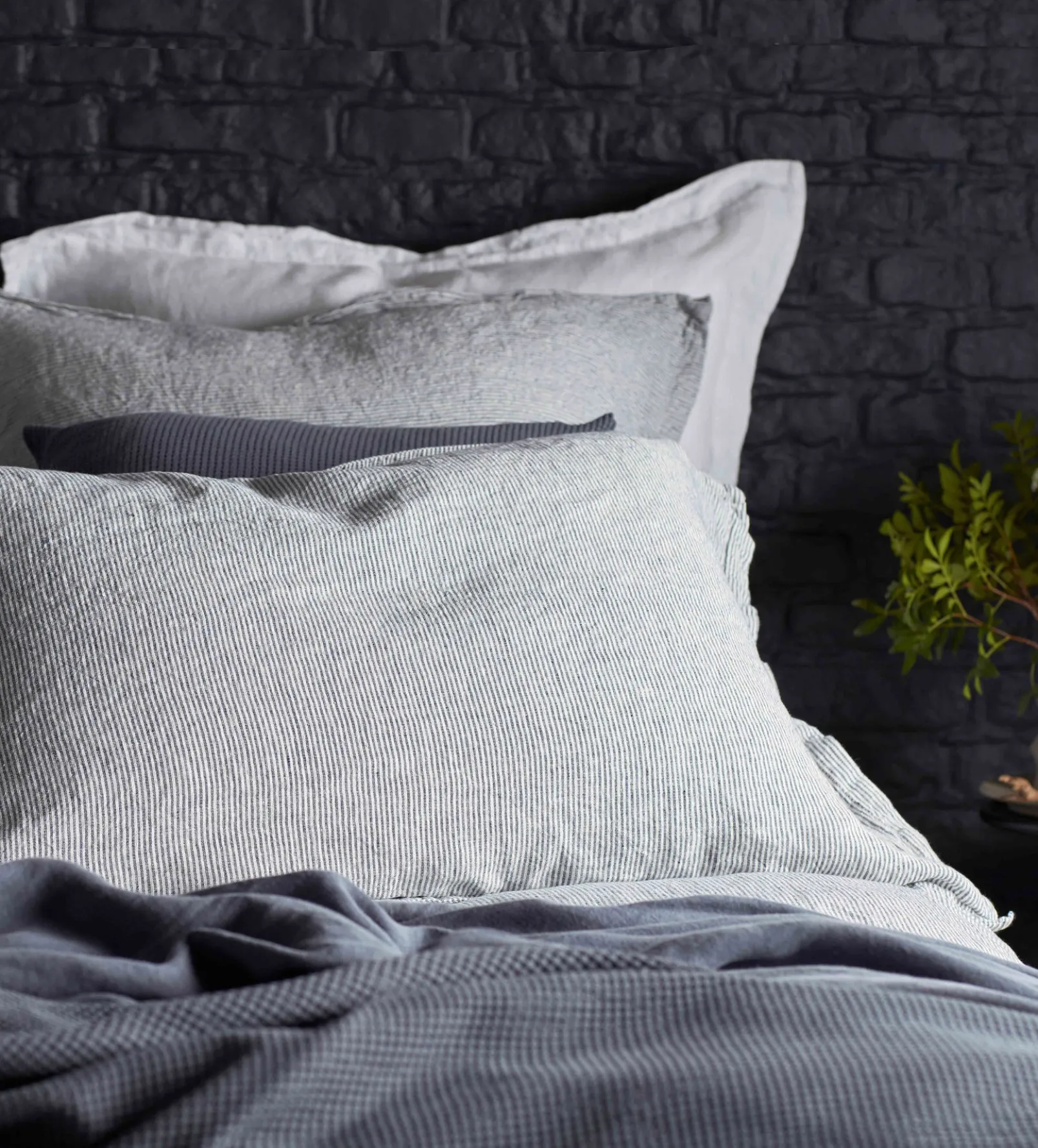 French Blue Sid Stripe 100% Linen Oxford Pillowcase