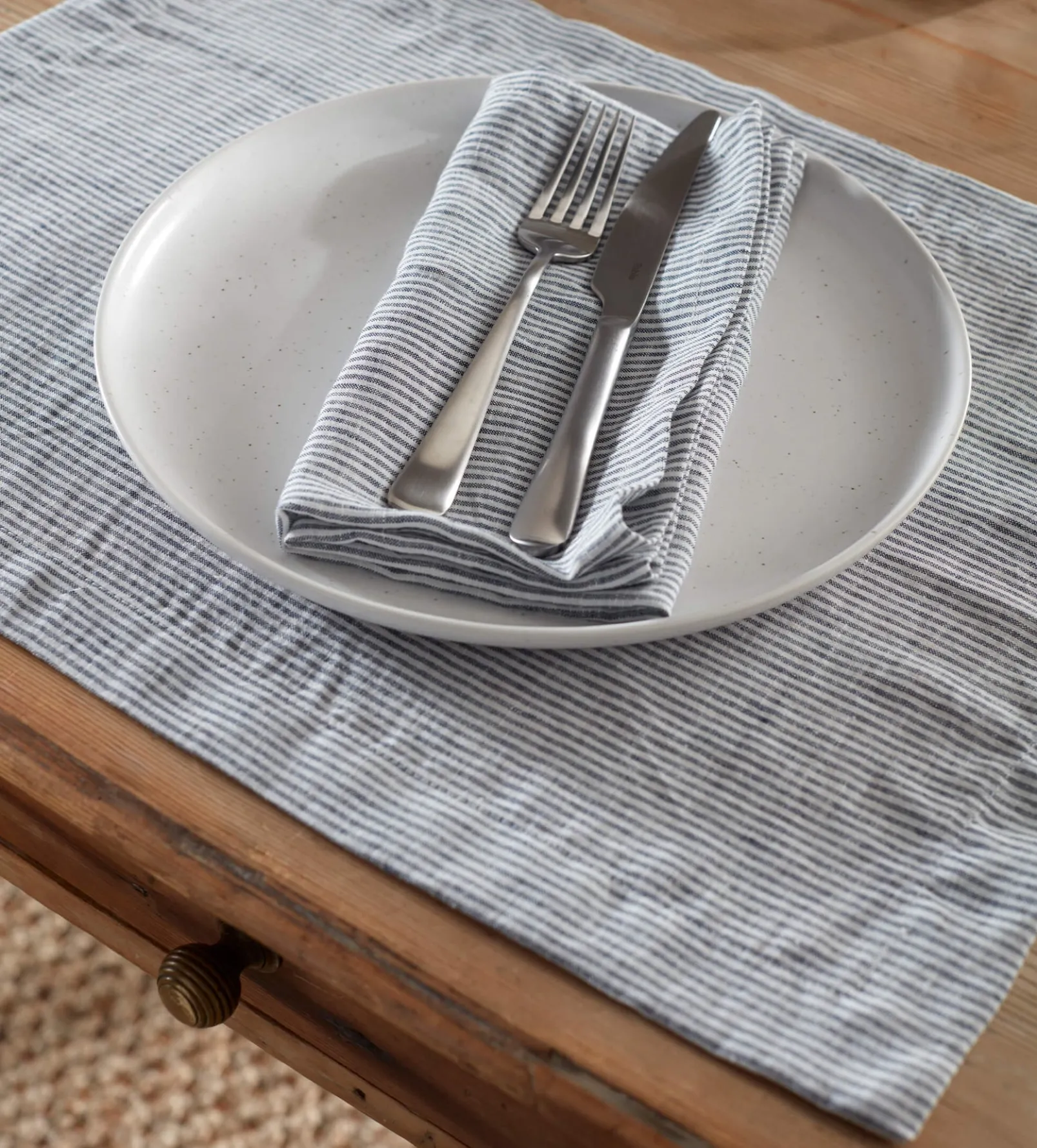 French Blue Sid Stripe 100% Linen Placemats - Set of 2