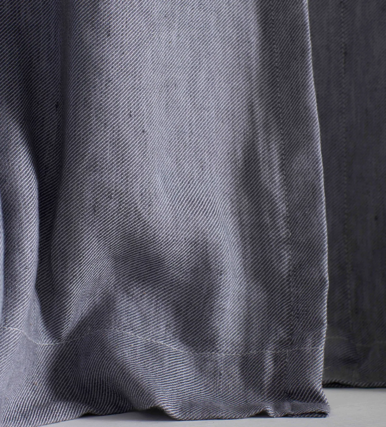 French Blue Twill Cotton Linen Blackout Pencil Pleat Curtains (Pair)