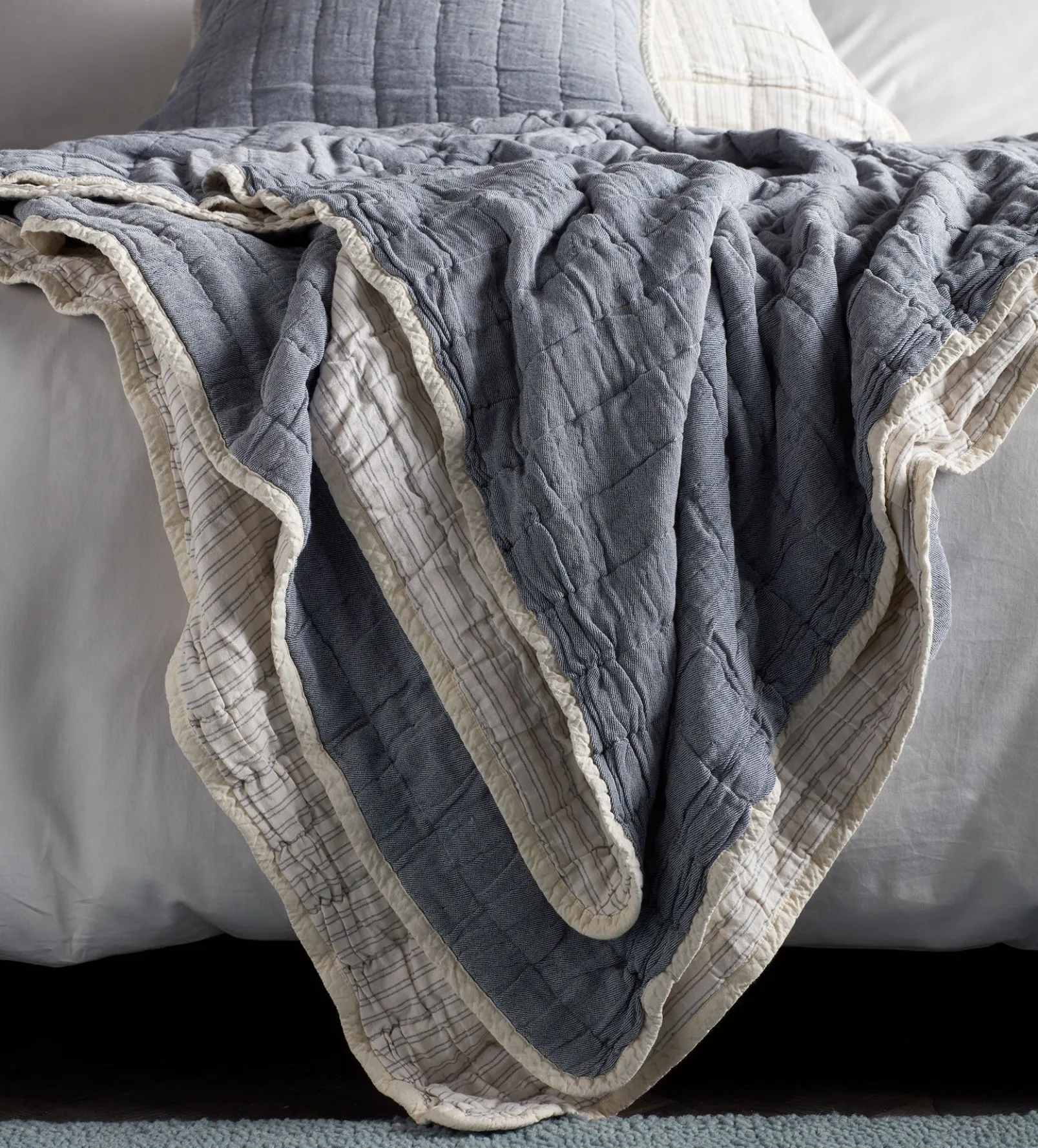 French Blue Vivienne 100% Cotton Quilted Throw