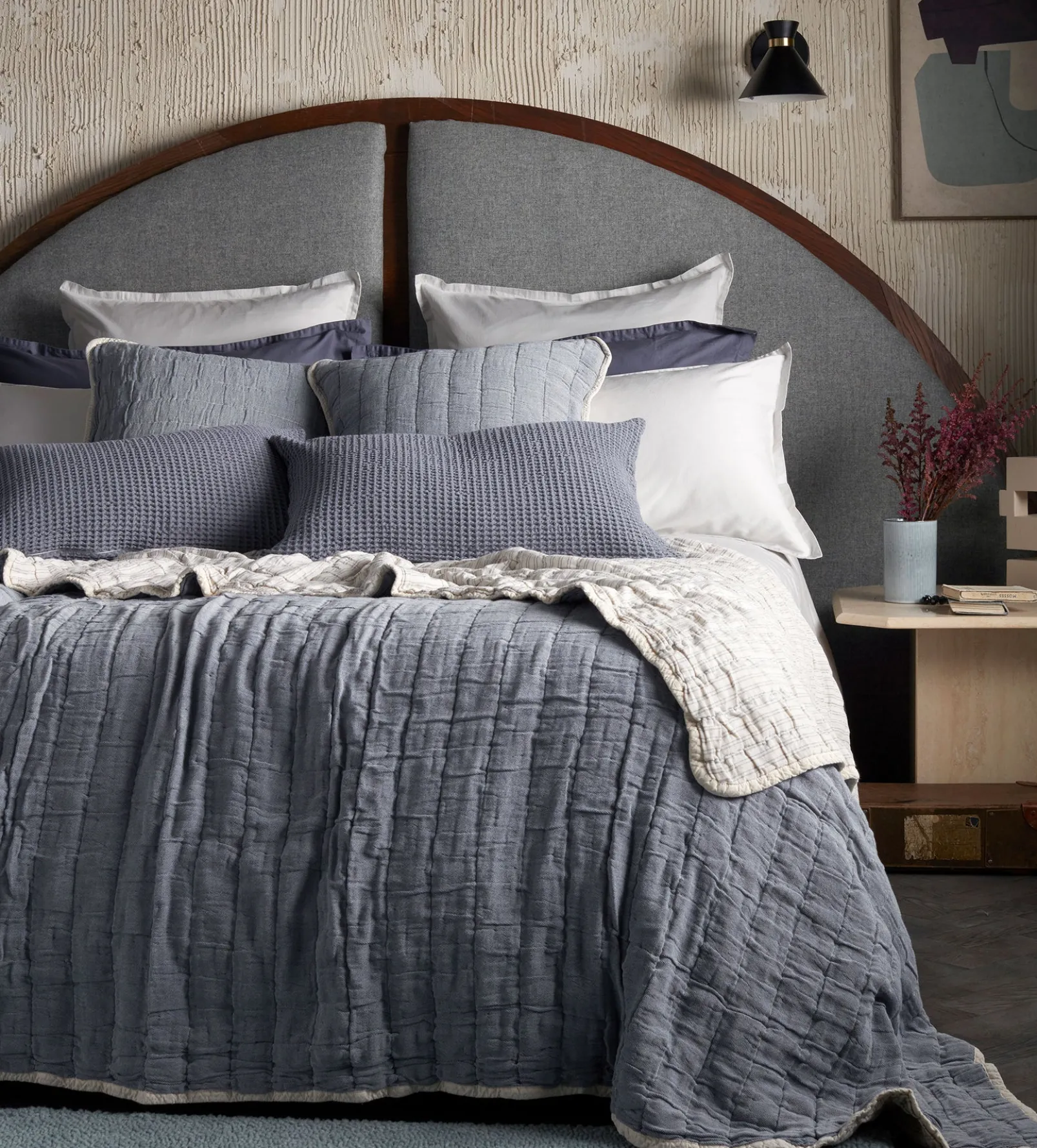 French Blue Vivienne 100% Cotton Quilted Throw