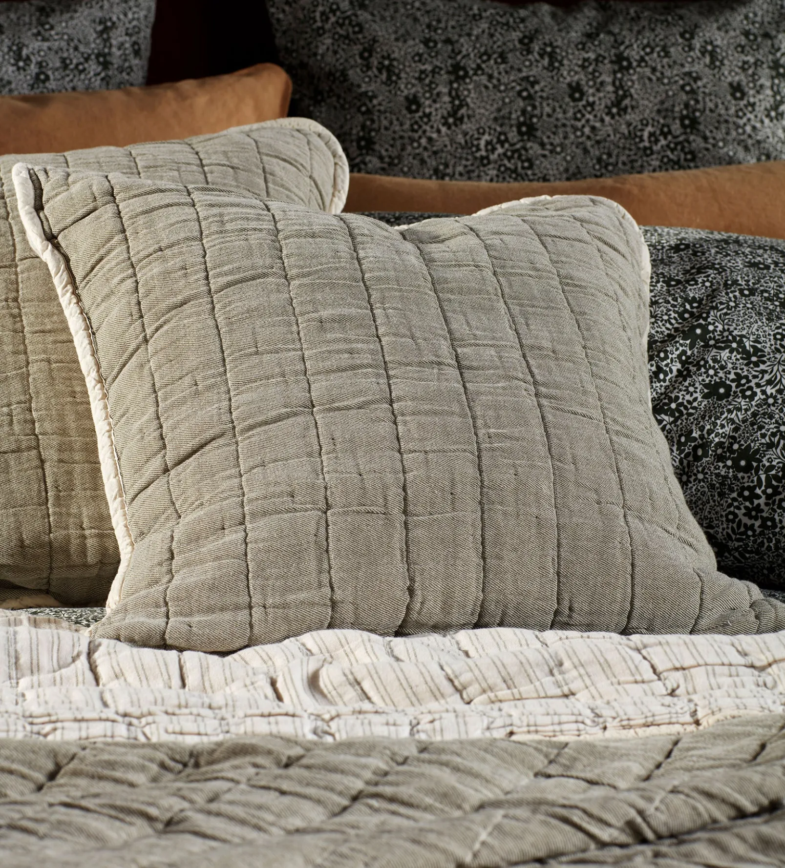 Green Vivienne 100% Cotton Quilted Cushion Cover