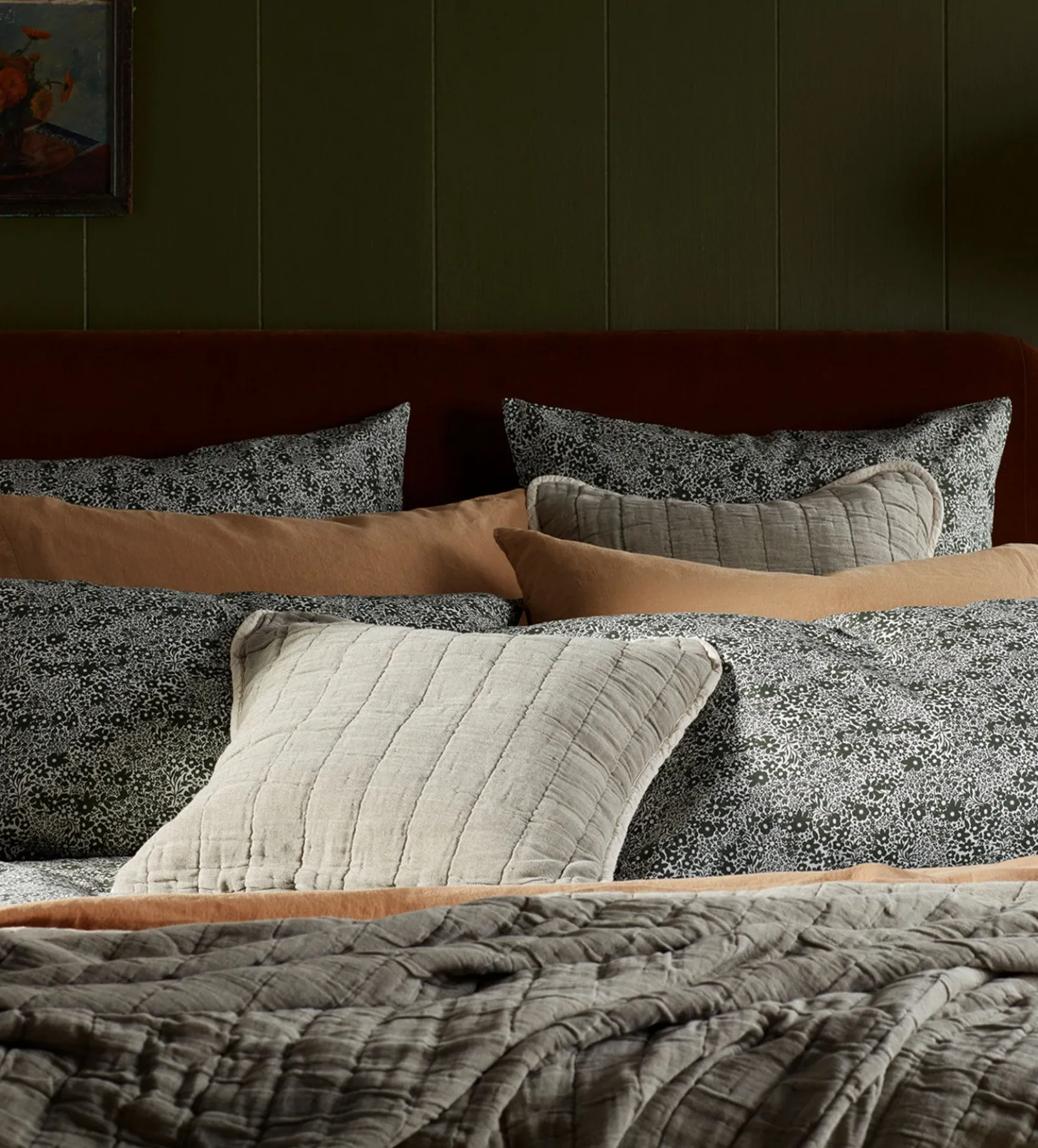 Green Vivienne 100% Cotton Quilted Cushion Cover