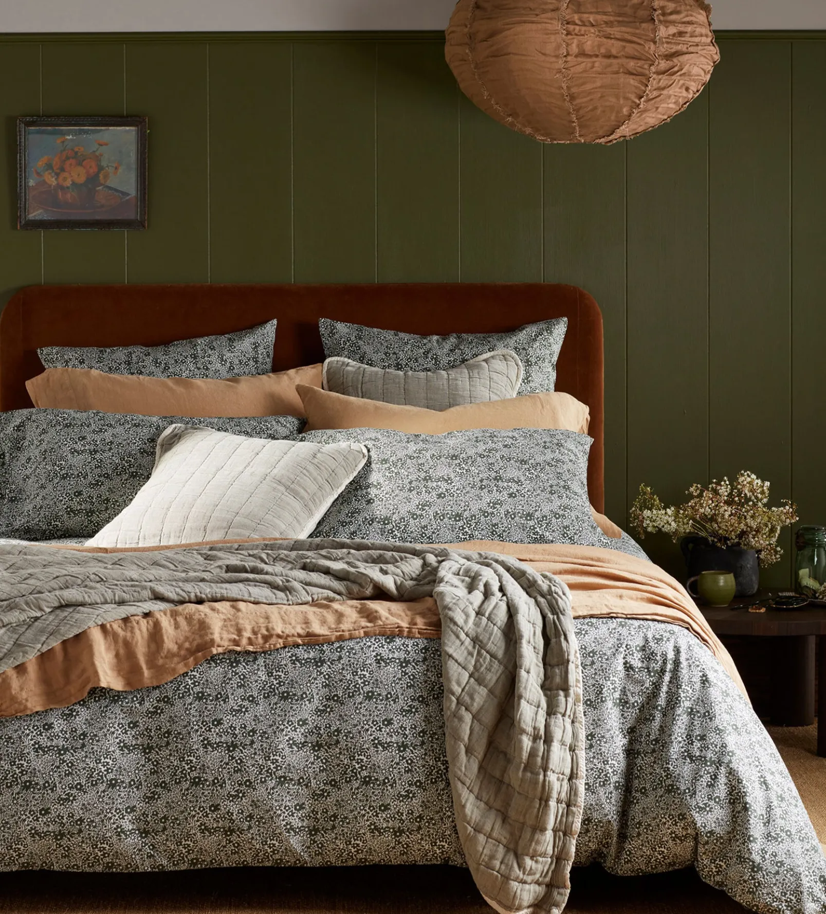 Green Vivienne 100% Cotton Quilted Cushion Cover