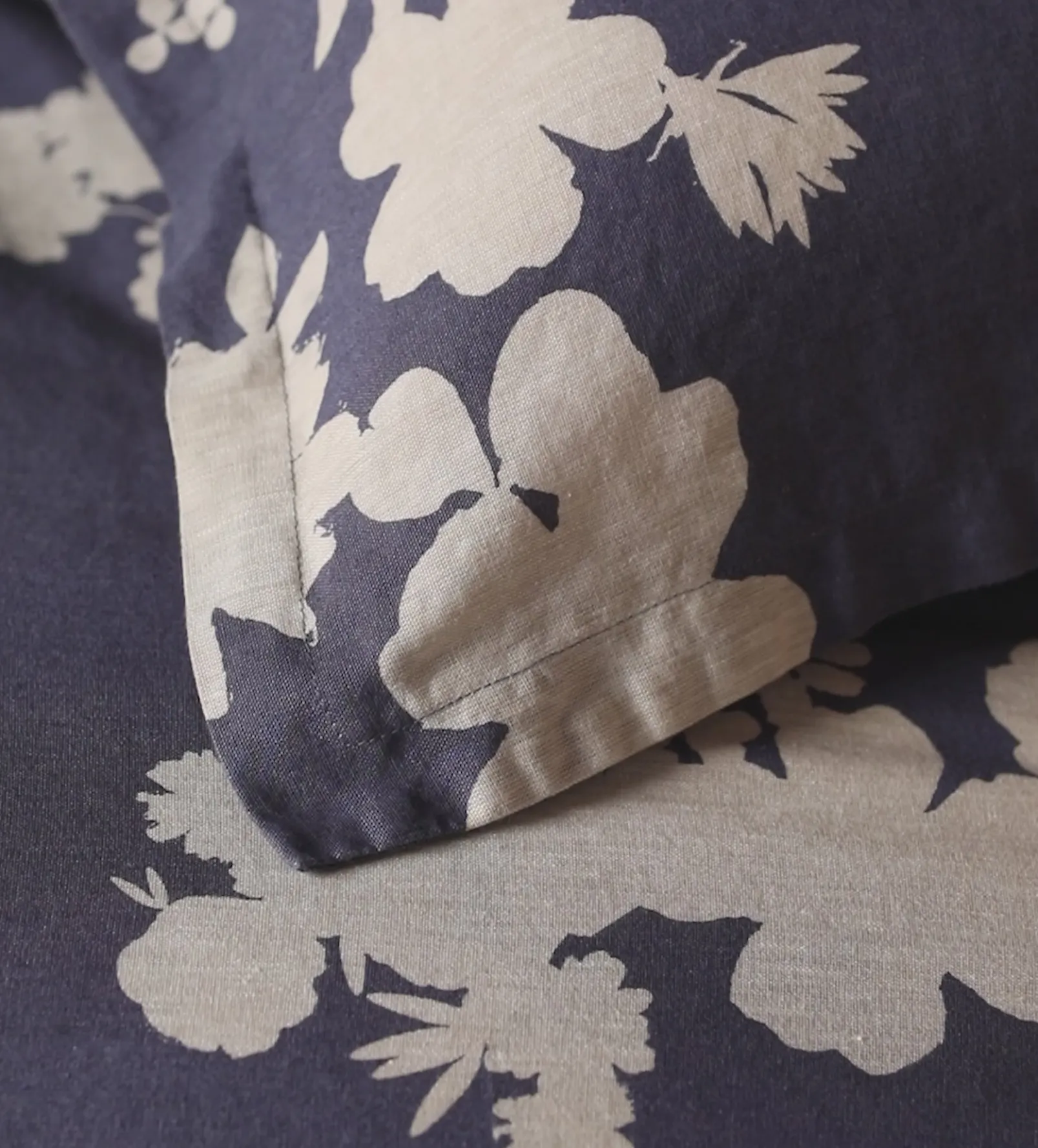 Ink Blue Flower Press Linen Blend Duvet Cover