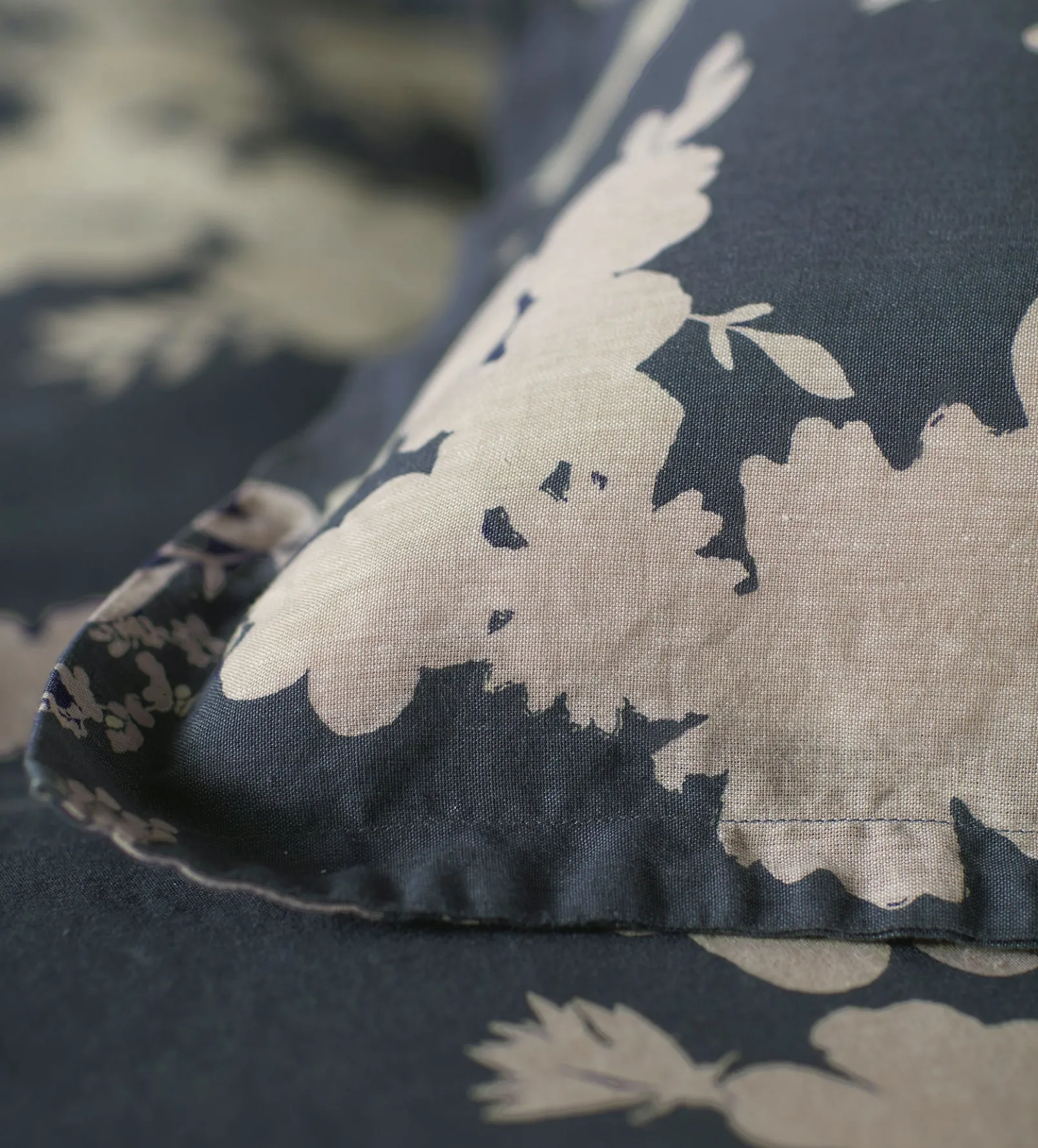 Ink Blue Flower Press Linen Blend Pillowcase