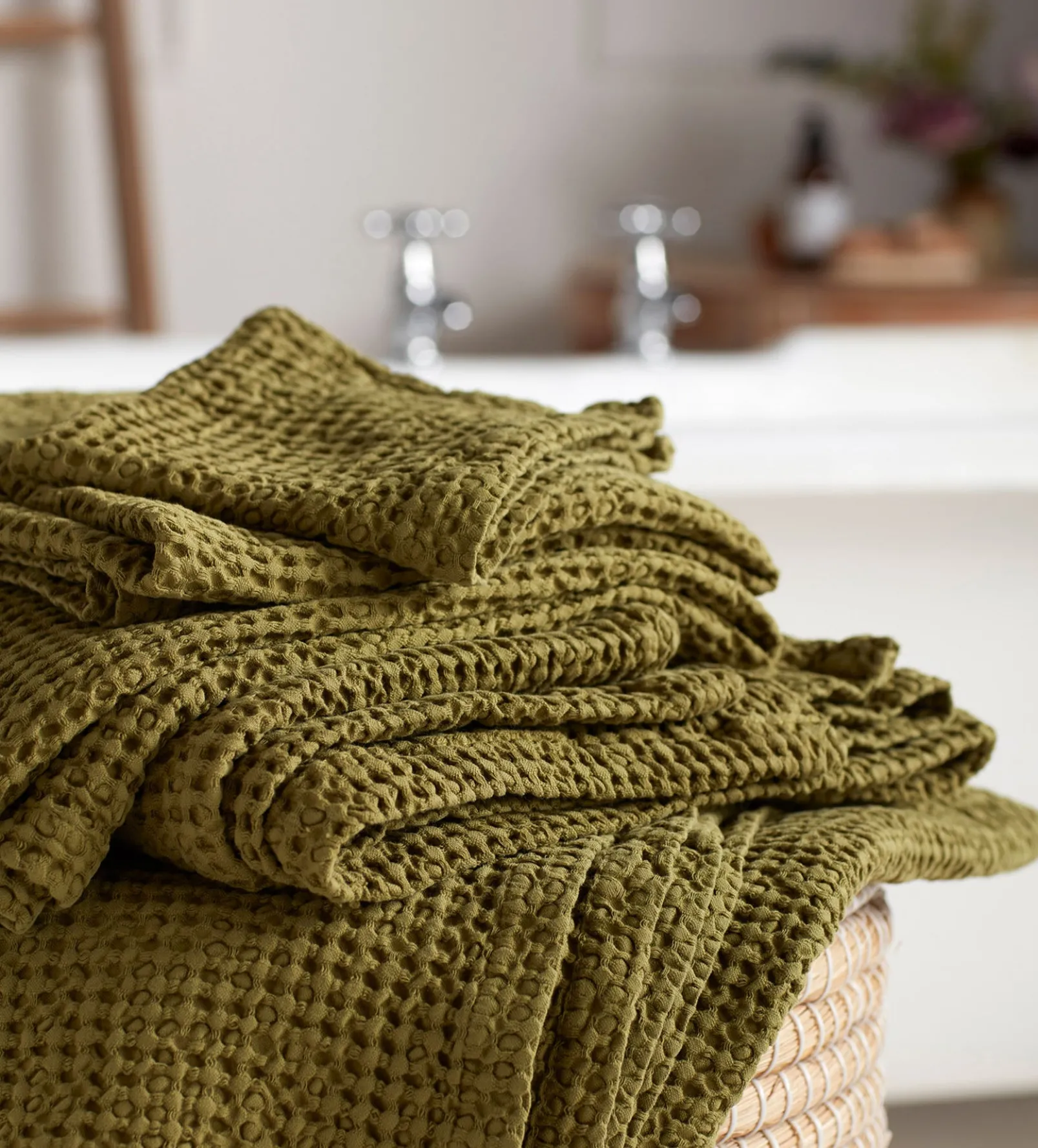 Moss Green 100% Cotton Waffle Towels