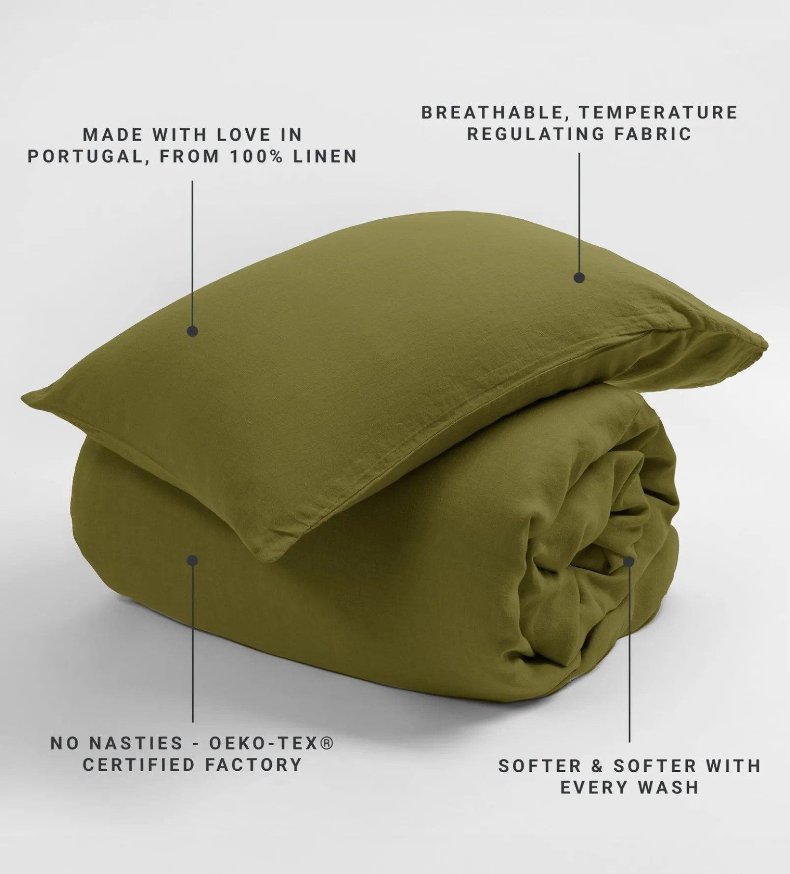 Moss Green 100% Linen Duvet Cover