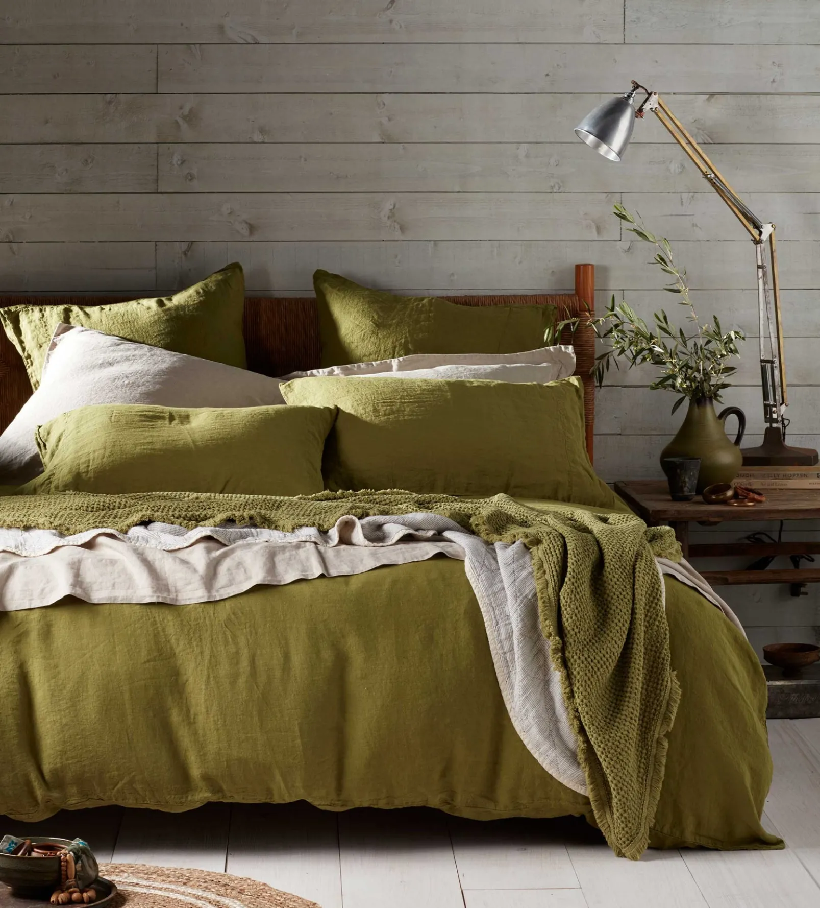 Moss Green 100% Linen Fitted Sheet