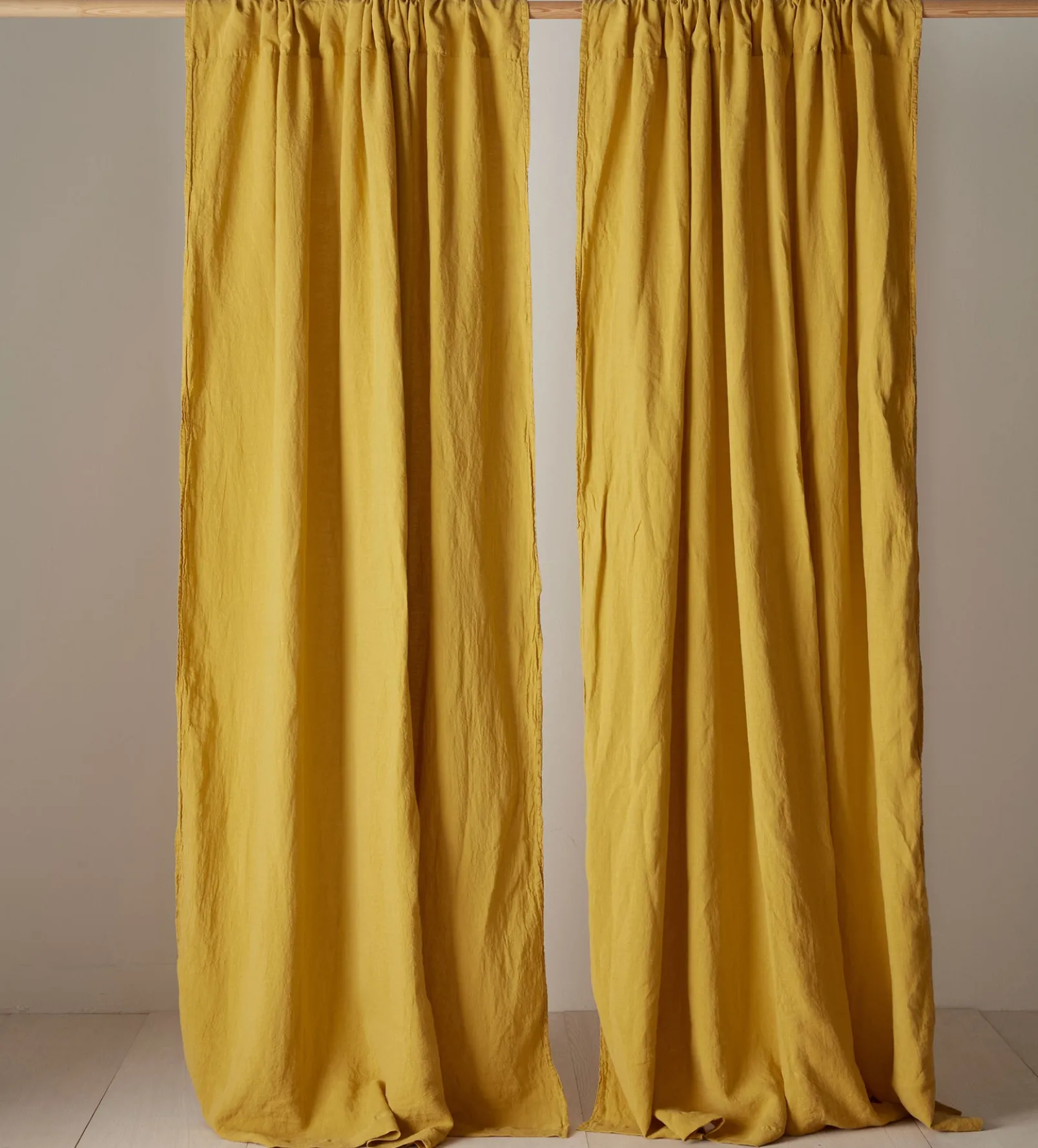 Mustard 100% Linen Loop Top Curtain (Single)