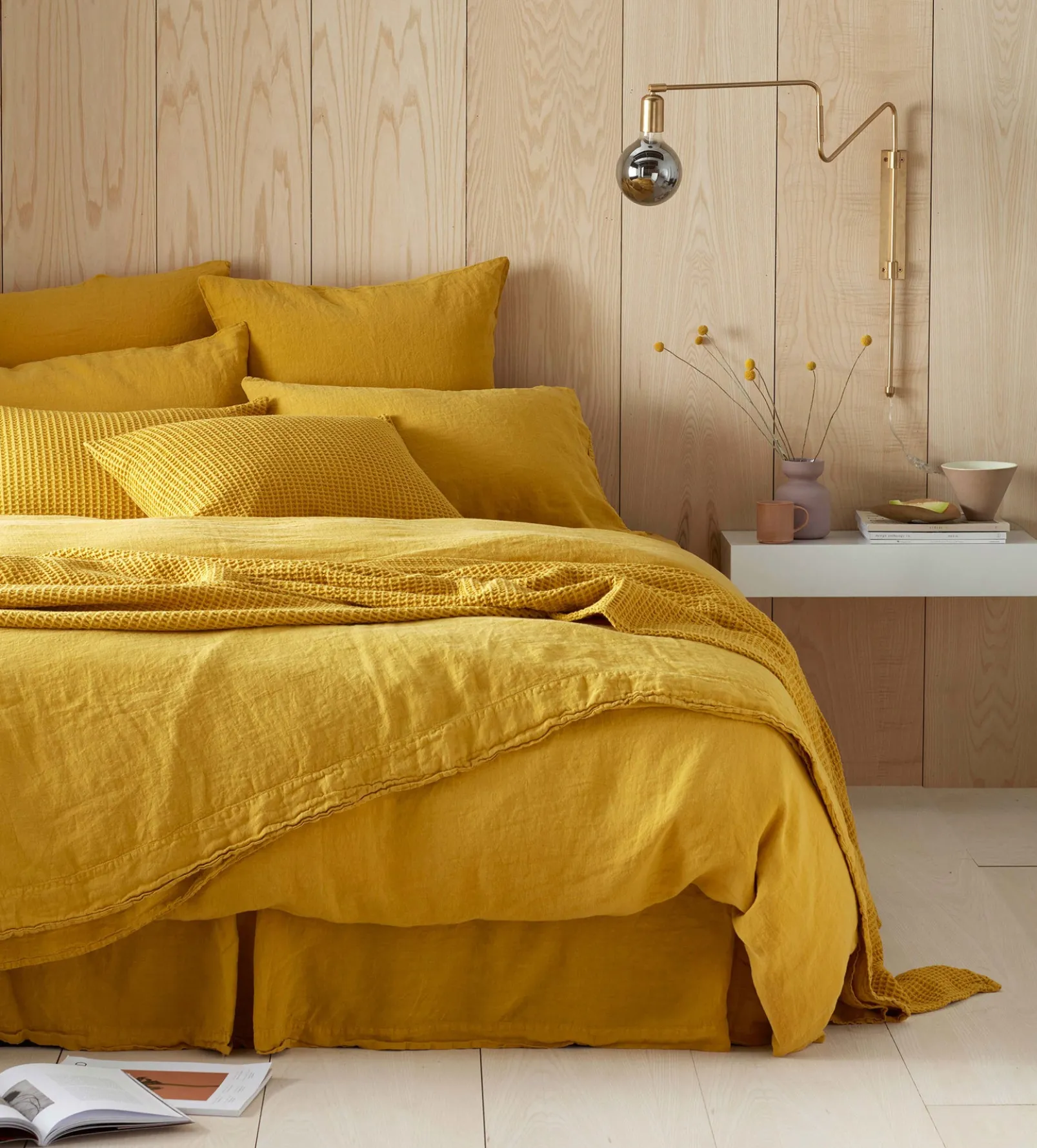 Mustard Yellow 100% Linen Flat Sheet