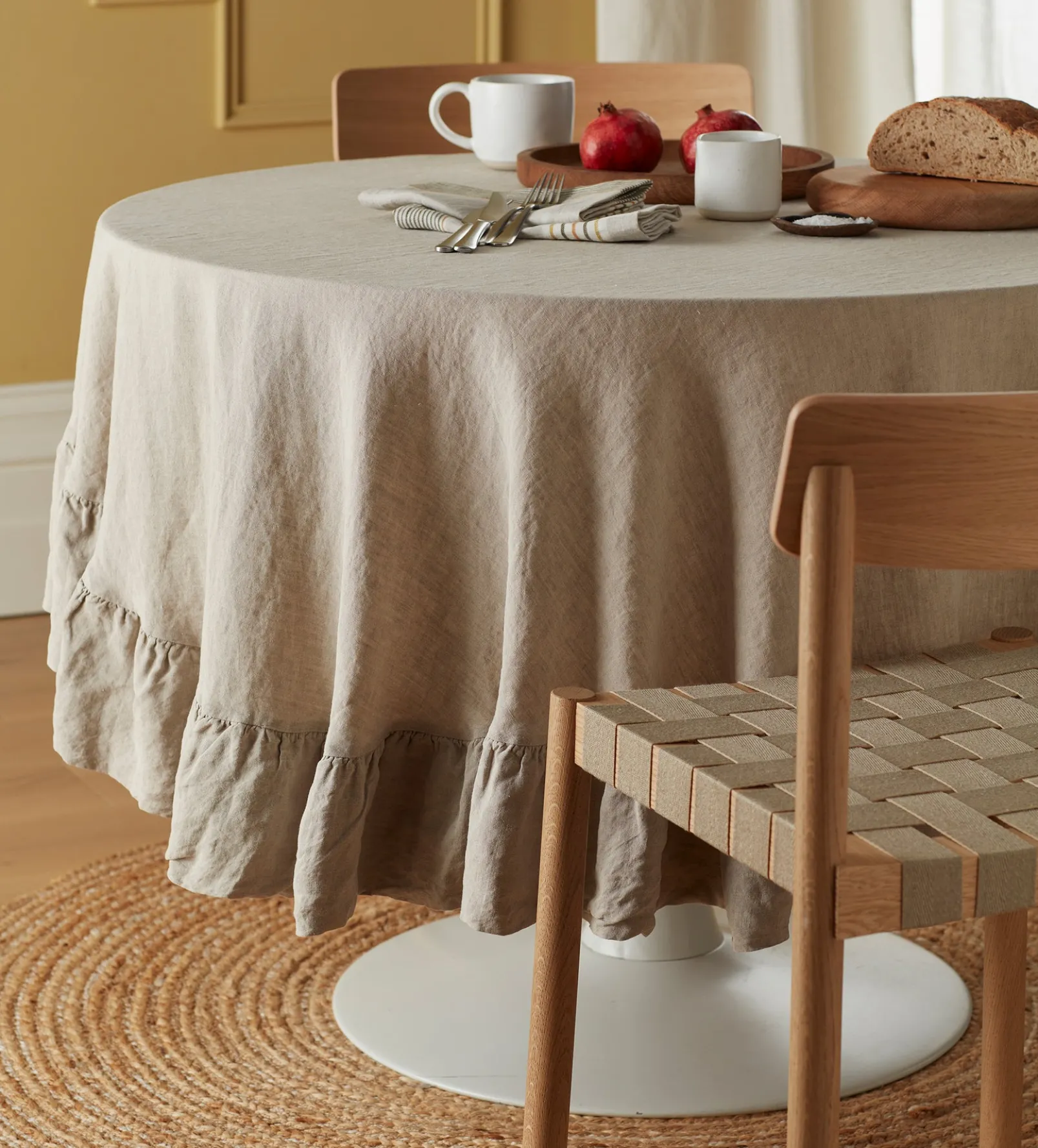Natural 100% Linen Frill Tablecloth