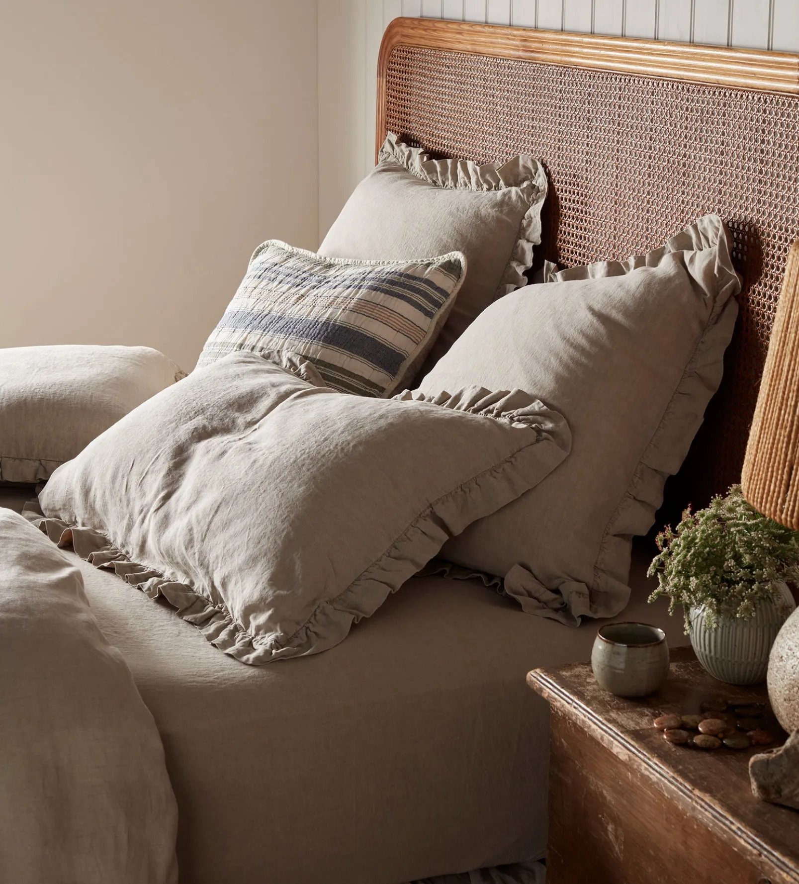 Natural 100% Linen Frill Pillowcase