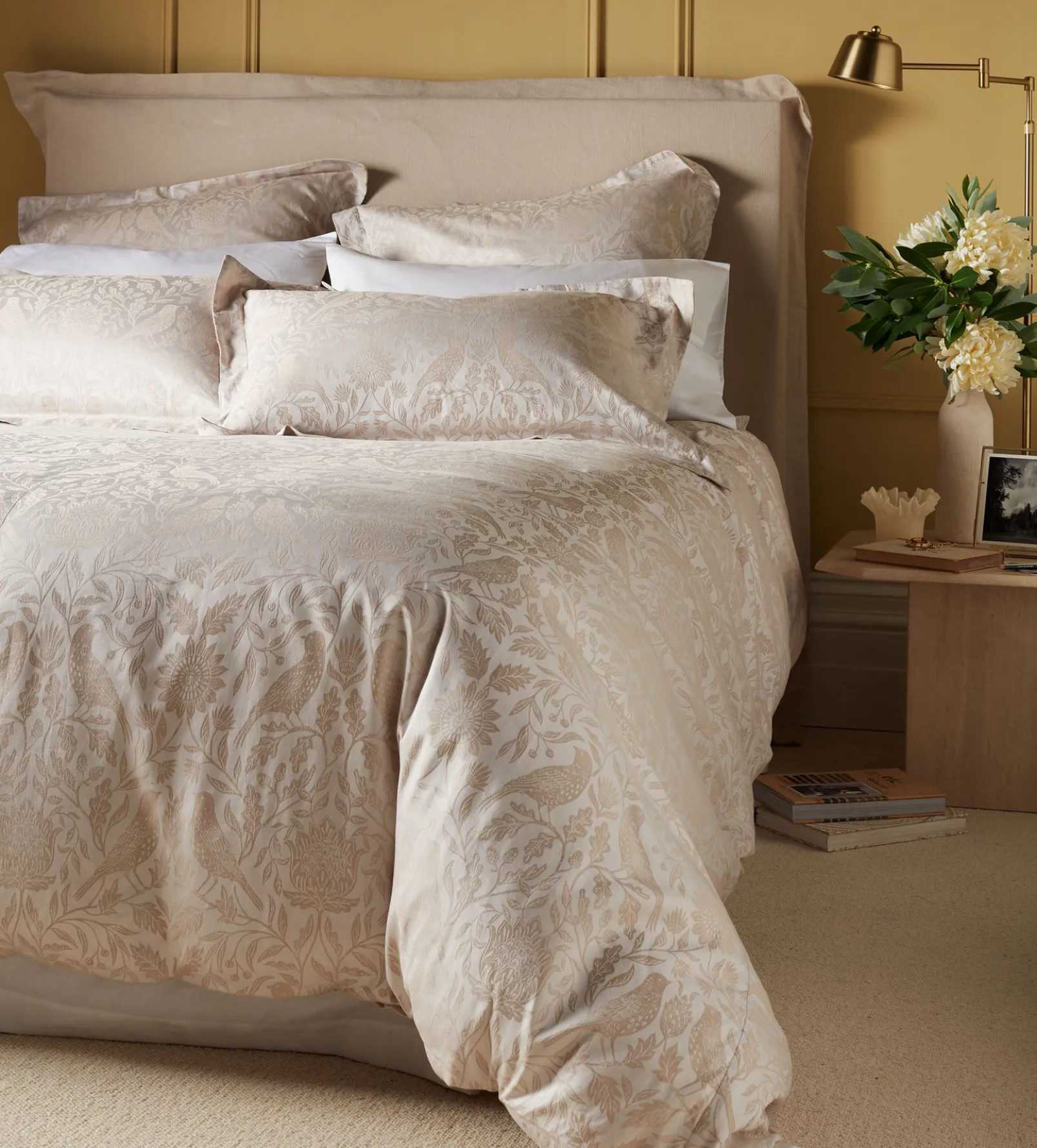 Natural Birdie Jacquard 100% Cotton Duvet Cover