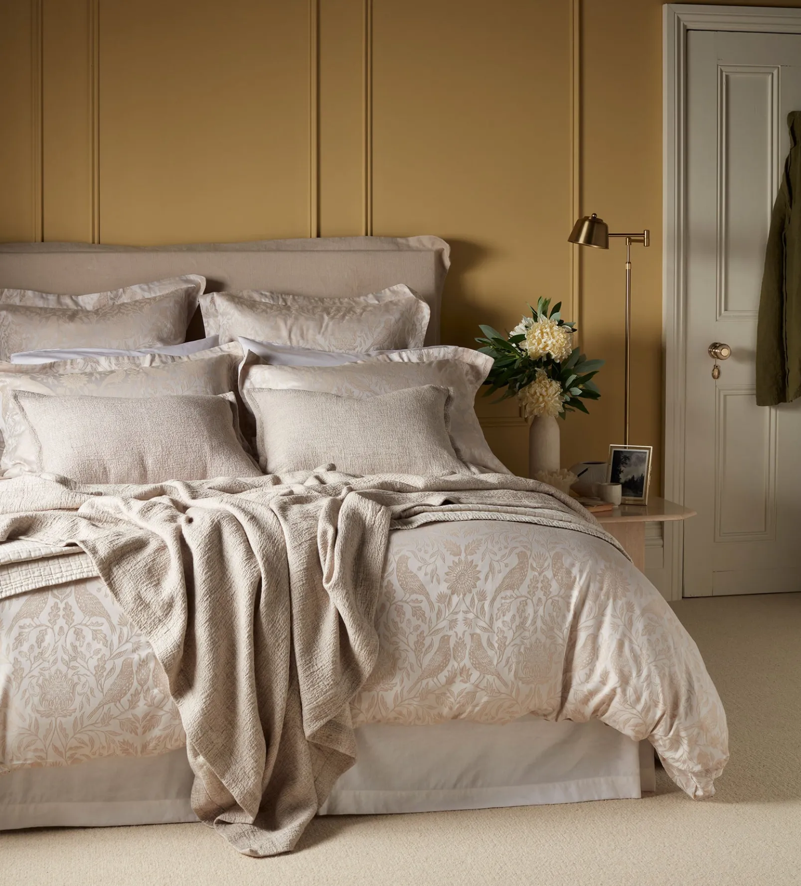 Natural Birdie Jacquard 100% Cotton Duvet Cover