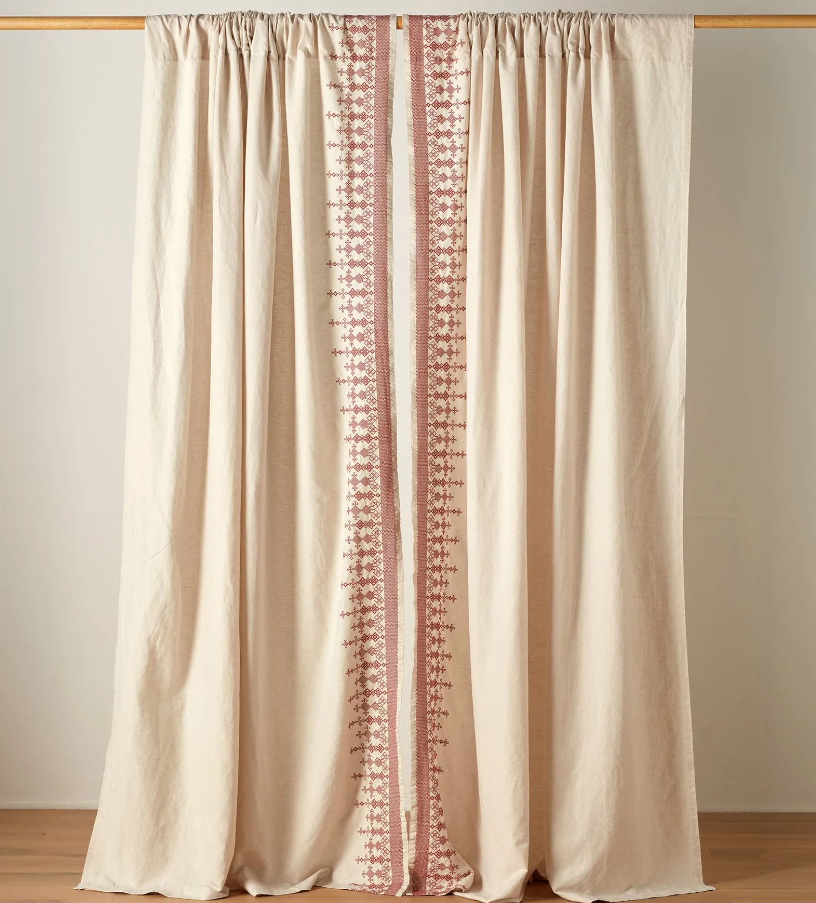 Natural Emily Cotton Linen Loop Top Curtain (Pair)