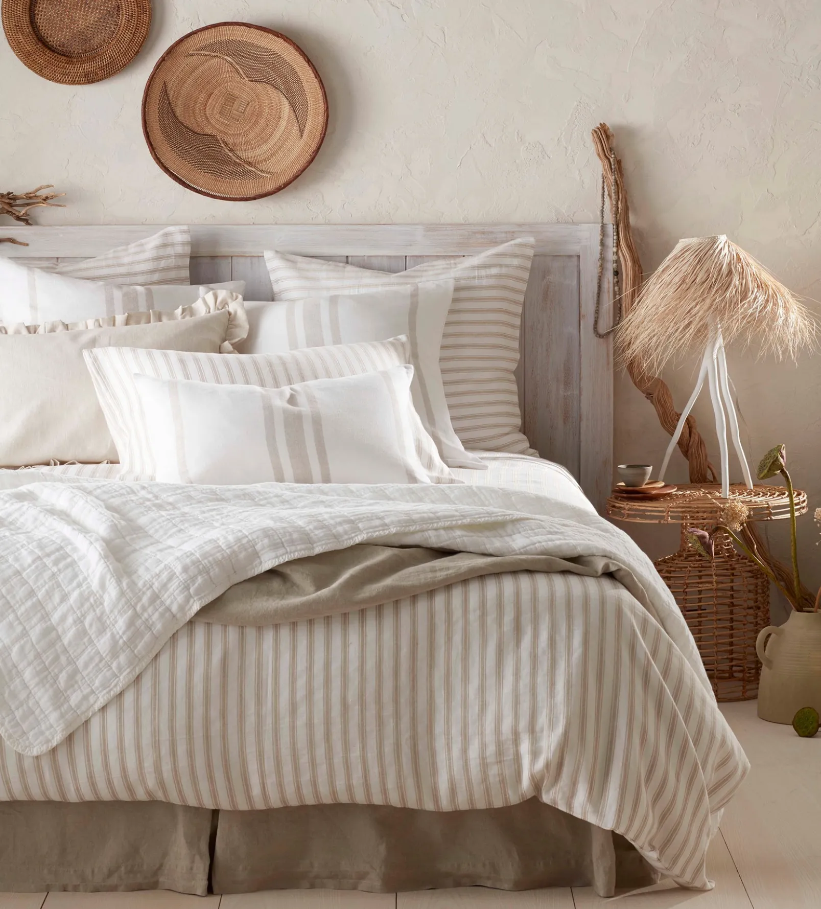 Natural French Ticking Stripe Cotton Linen Housewife Pillowcase