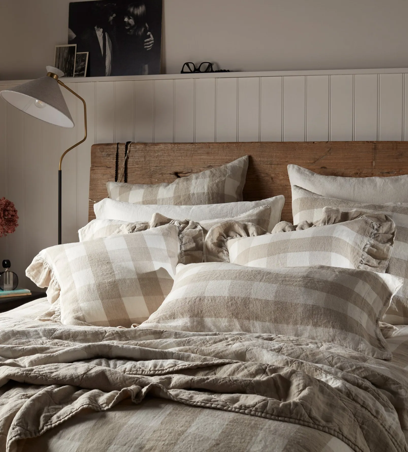 Natural Gracie Gingham 100% Linen Pillowcase