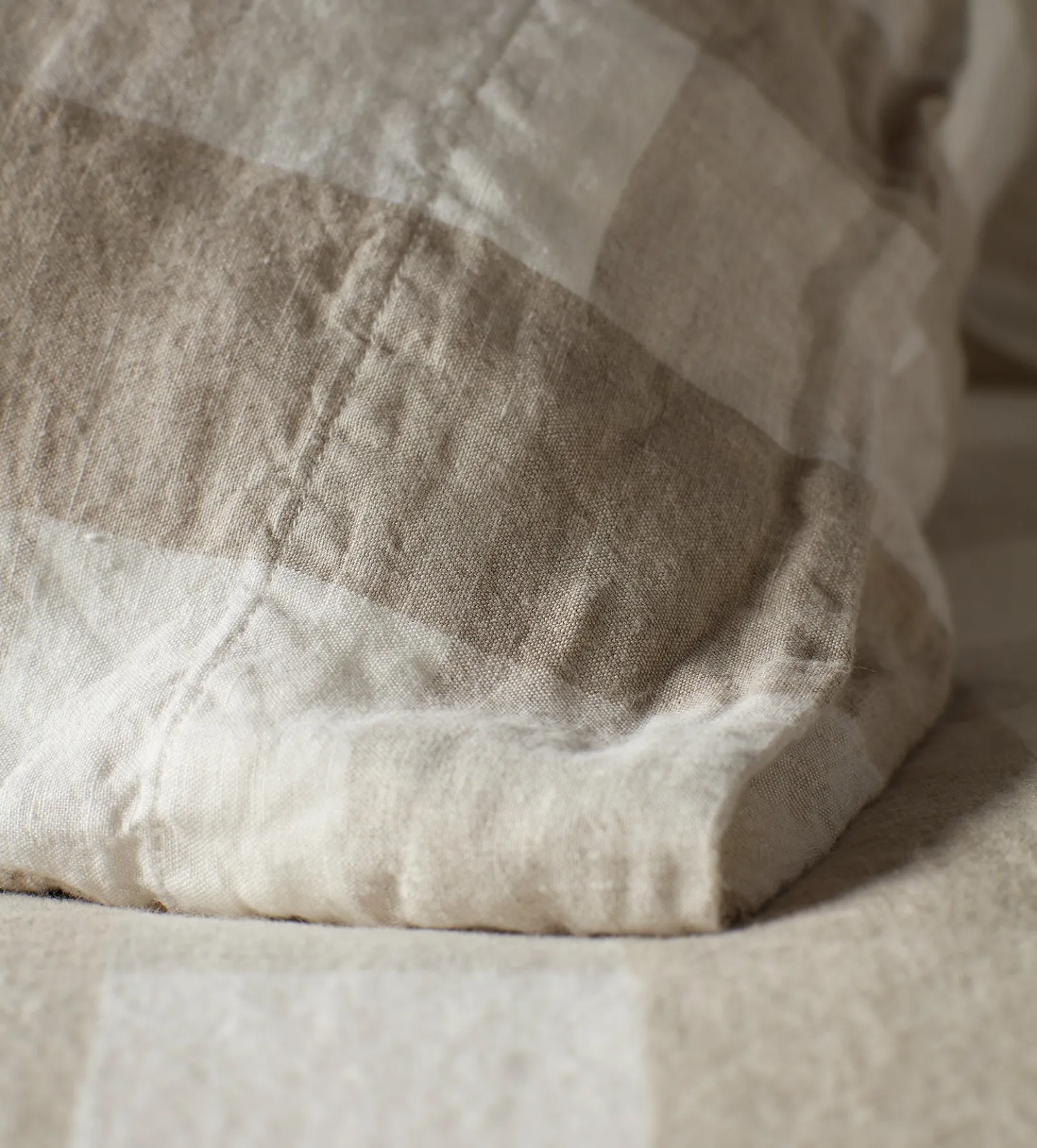 Natural Gracie Gingham 100% Linen Pillowcase