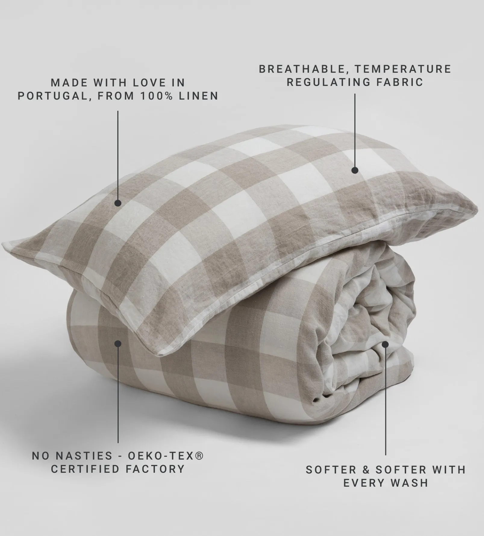 Natural Gracie Gingham 100% Linen Duvet Cover