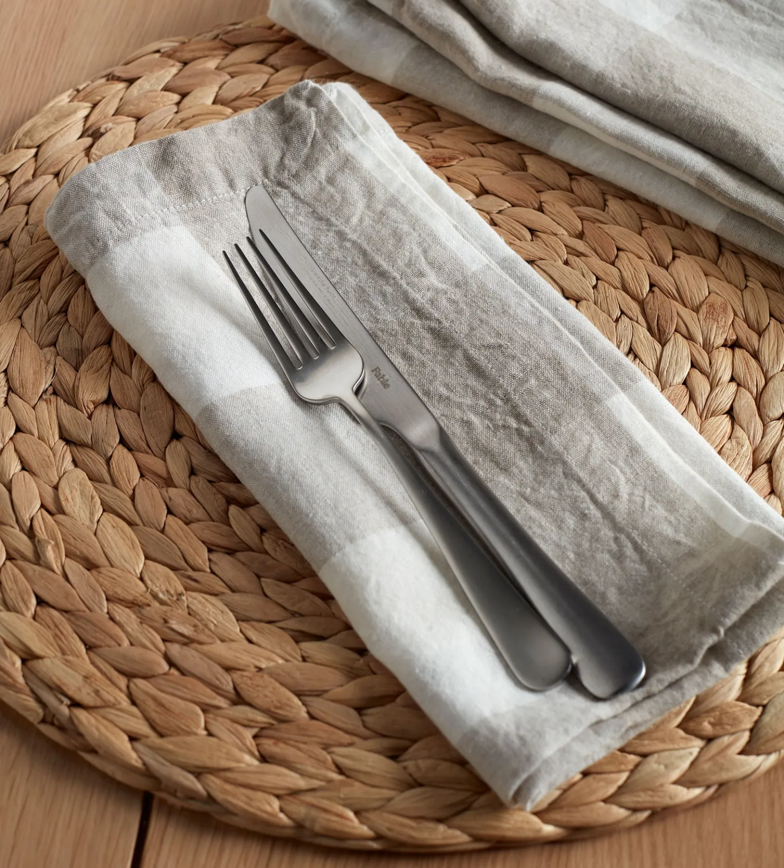 Natural Gracie Gingham 100% Linen Napkins - Set of 4