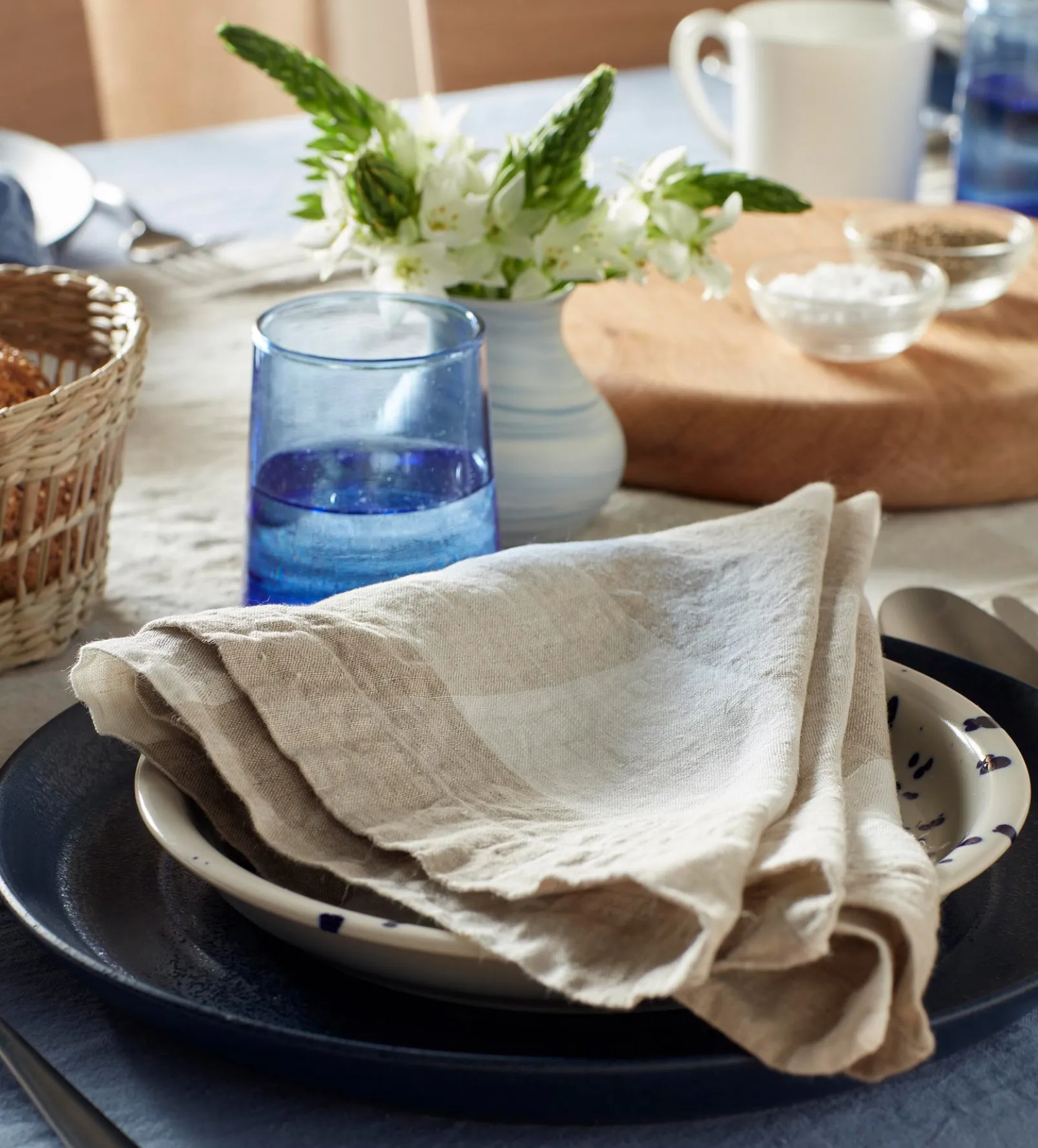 Natural Gracie Gingham 100% Linen Napkins - Set of 4