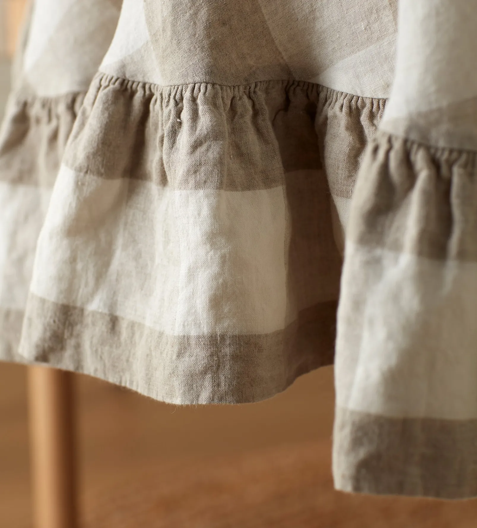 Natural Gracie Gingham 100% Linen Frill Tablecloth