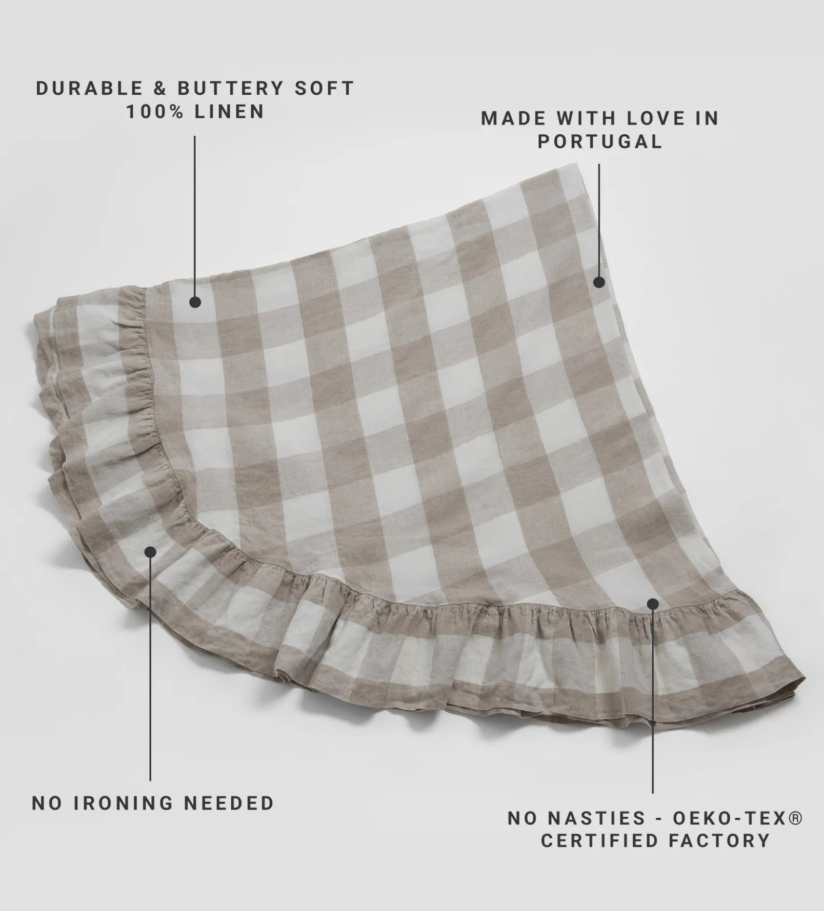 Natural Gracie Gingham 100% Linen Frill Tablecloth