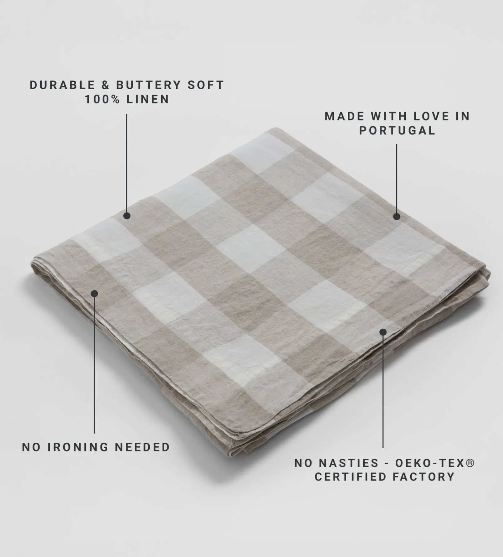 Natural Gracie Gingham 100% Linen Tablecloth