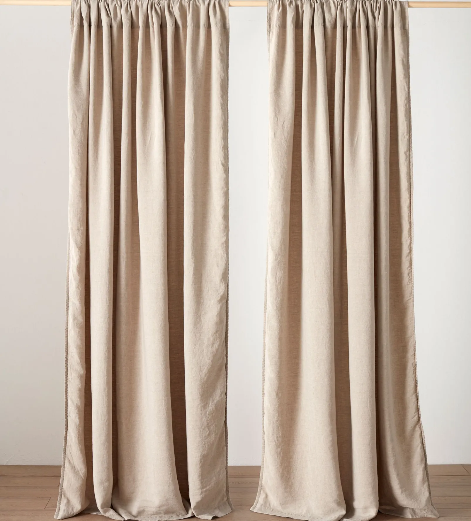 Natural Linen Lined Loop Top Curtains (Pair)