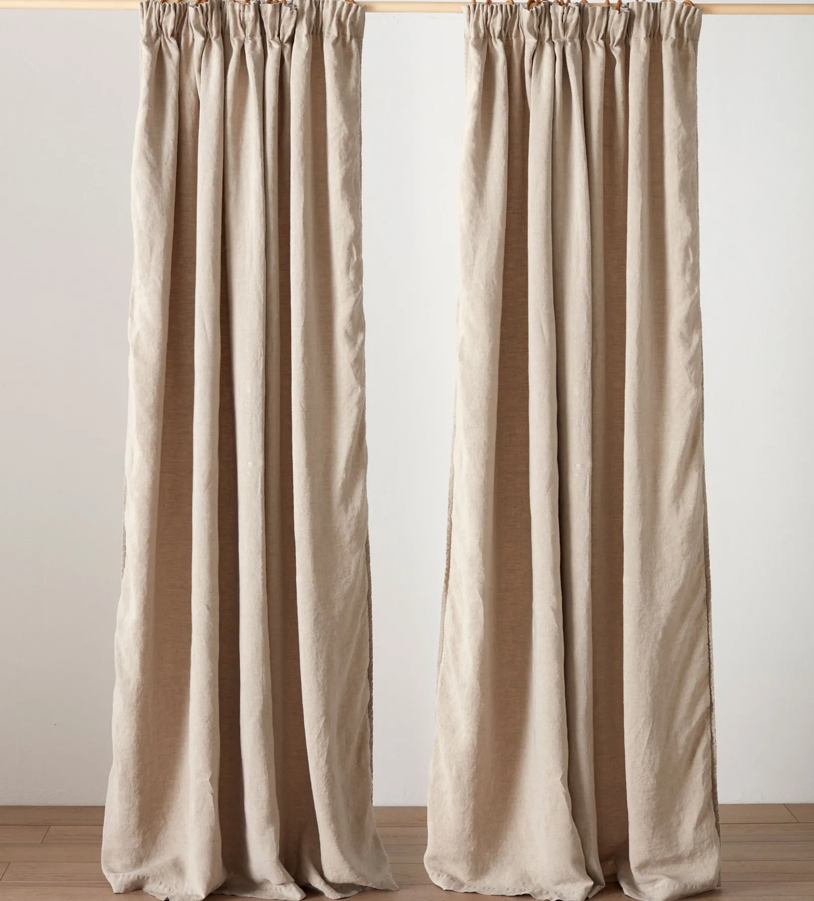 Natural Linen Lined Pencil Pleat Curtains (Pair)