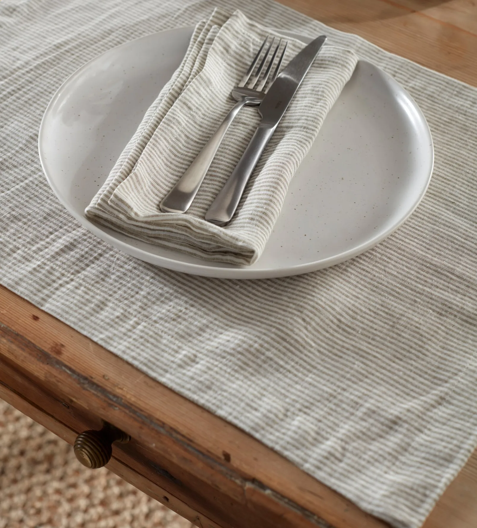Natural Sid Stripe 100% Linen Placemats - Set of 2