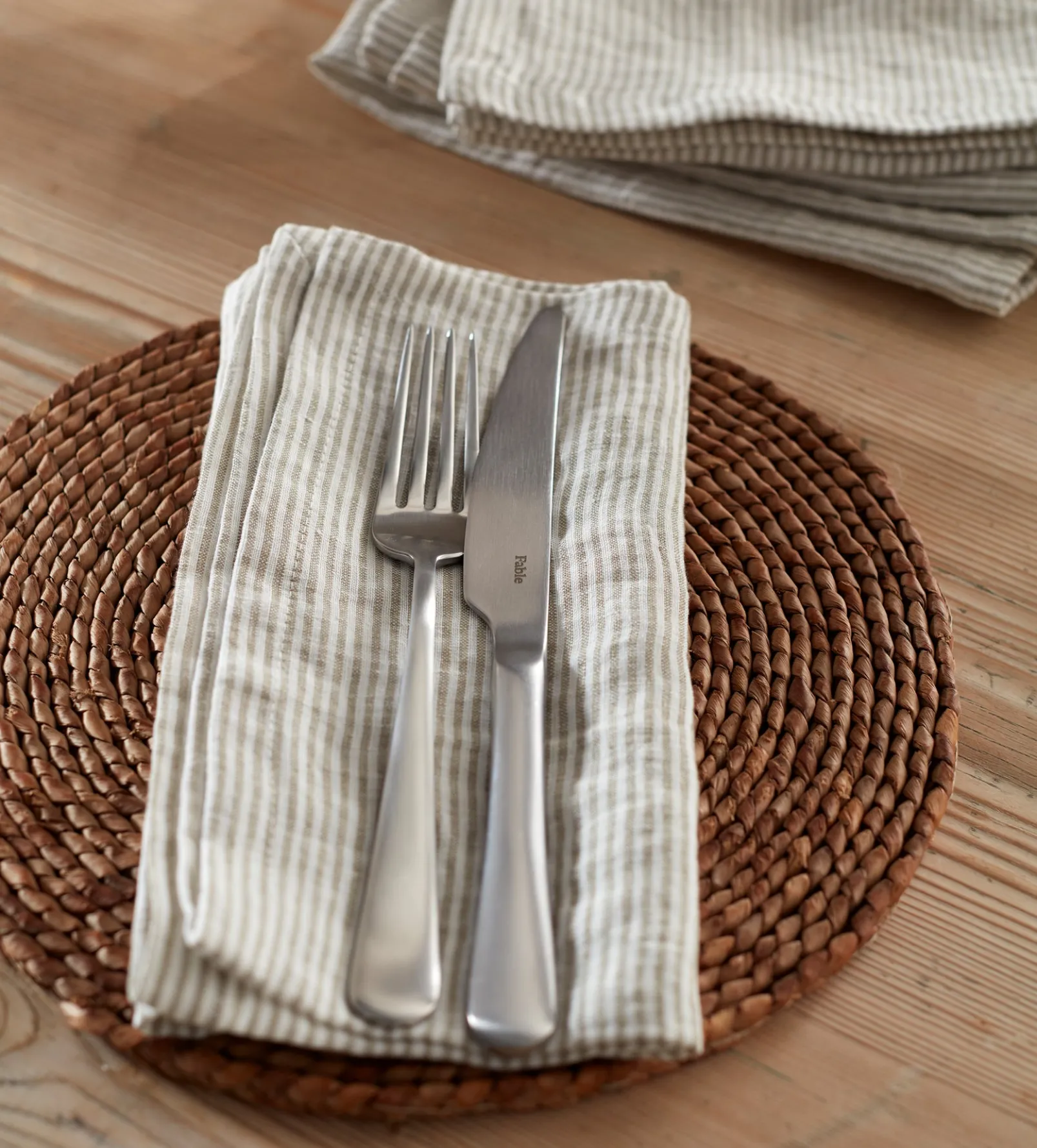 Natural Sid Stripe 100% Linen Napkins - Set of 4