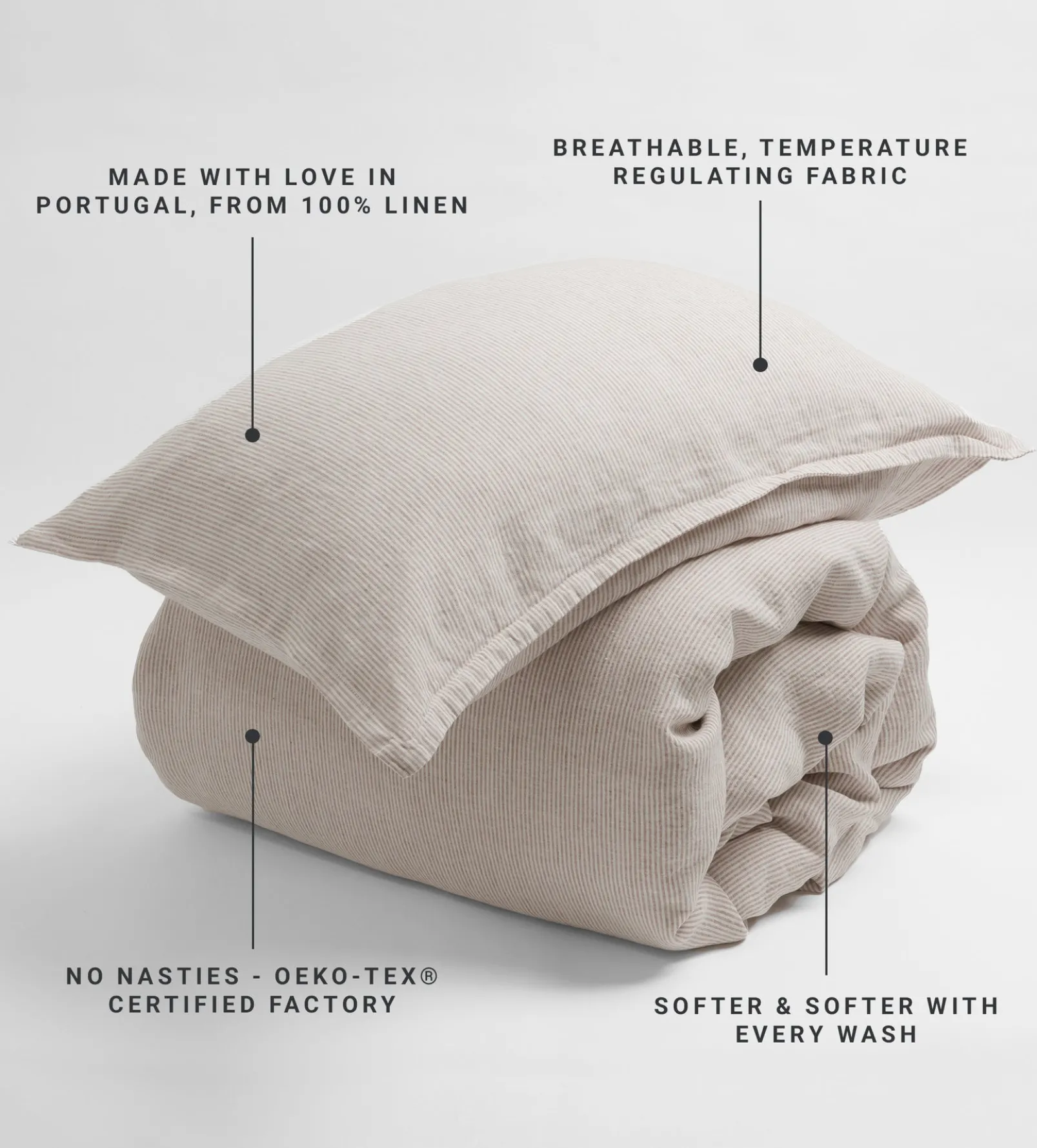 Natural Sid Stripe 100% Linen Oxford Pillowcase