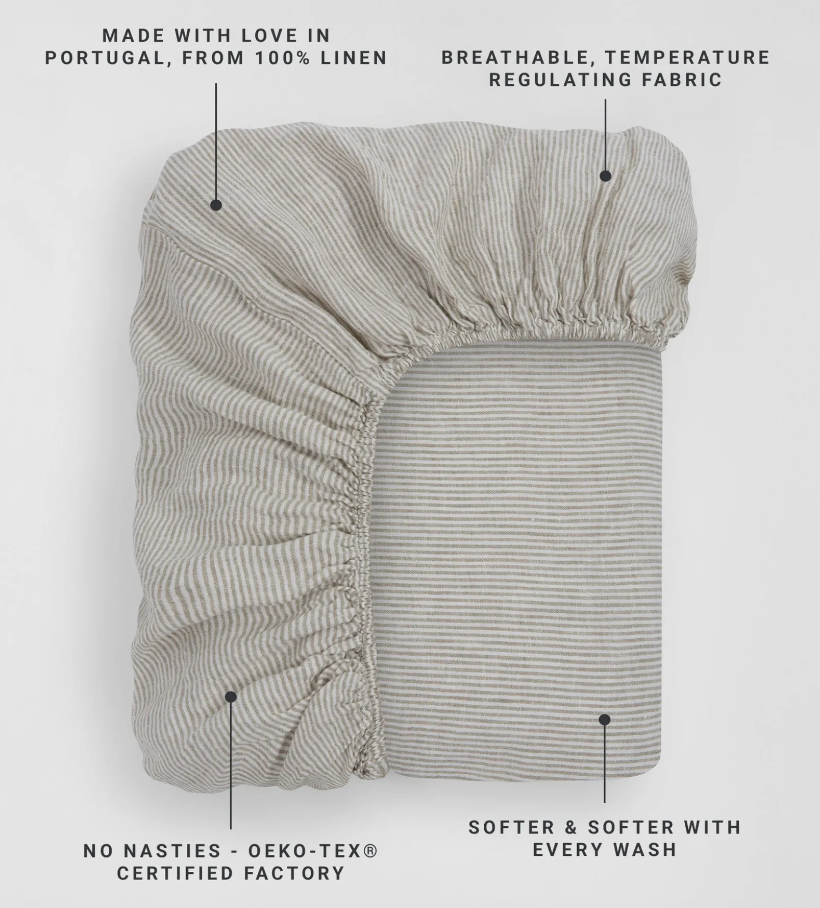 Natural Sid Stripe 100% Linen Fitted Sheet