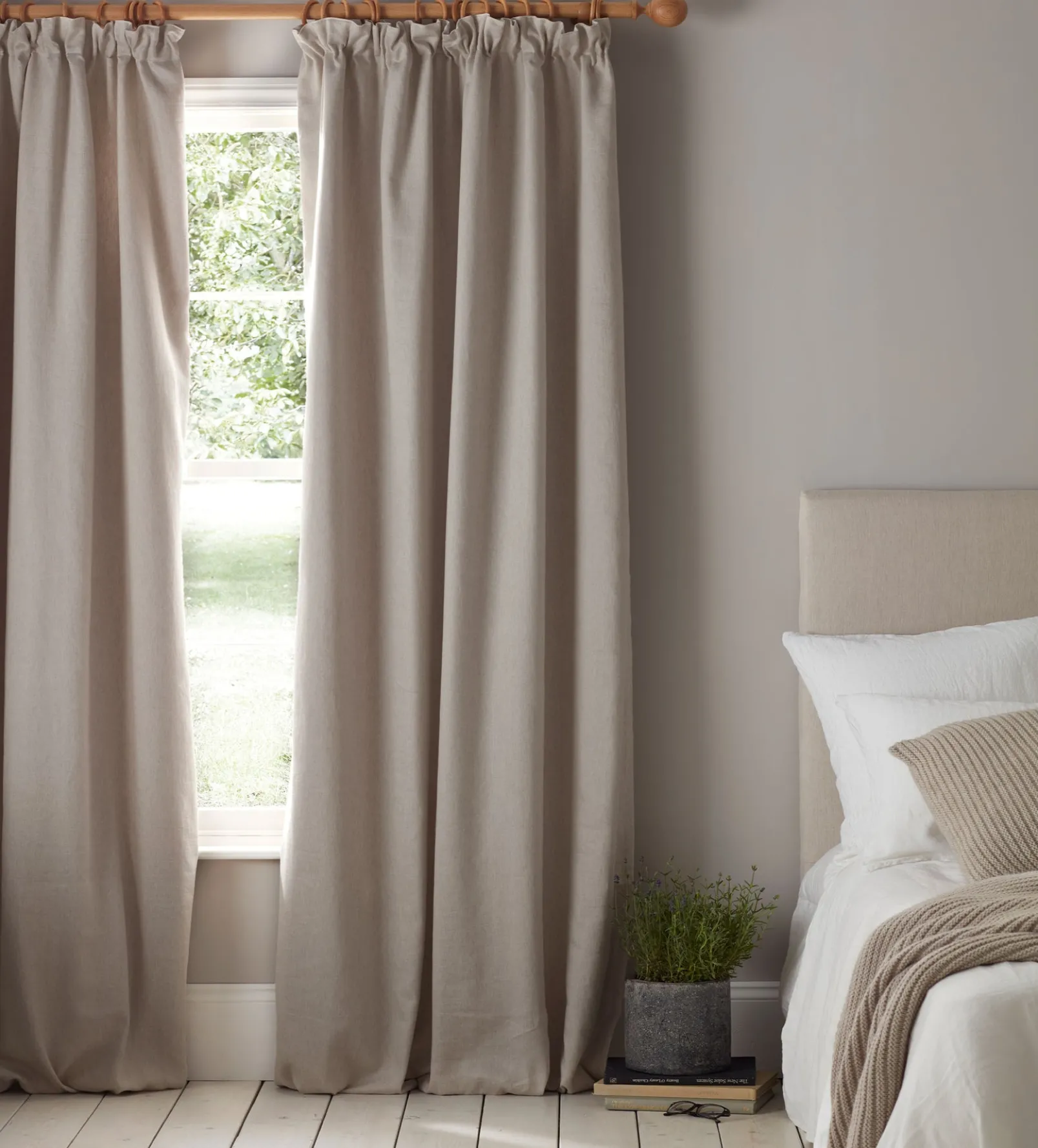 Natural Twill Cotton Linen Blackout Pencil Pleat Curtains (Pair)