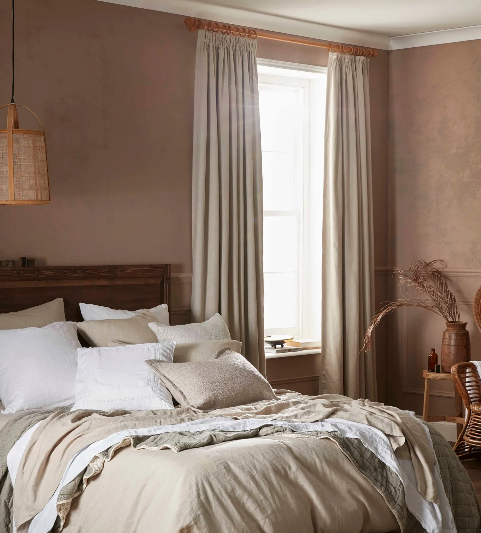 Natural Twill Cotton Linen Blackout Pencil Pleat Curtains (Pair)