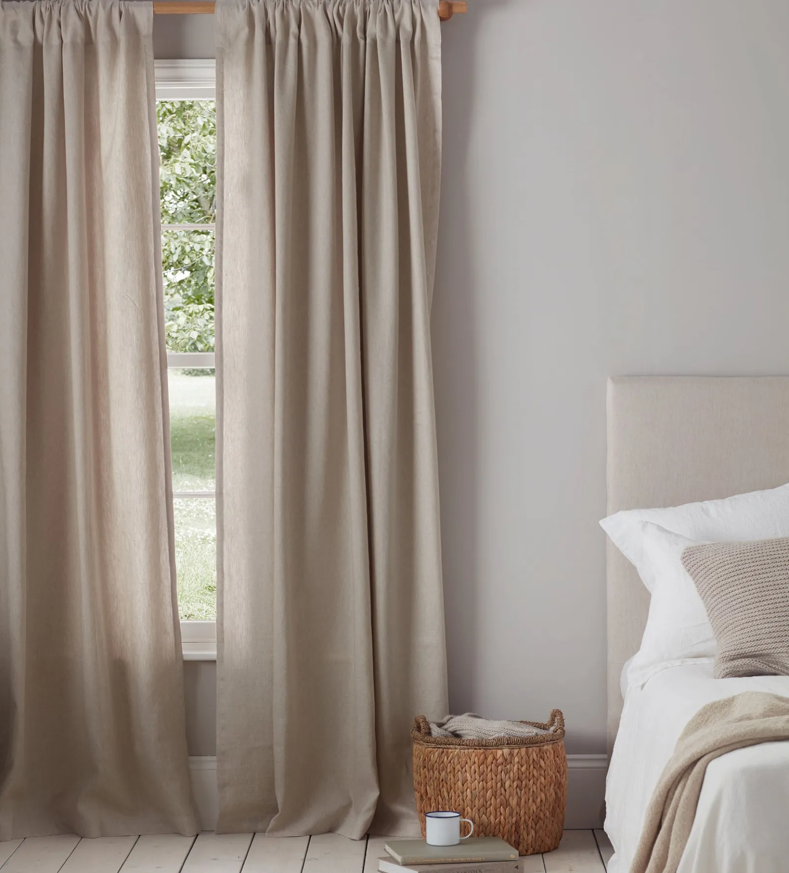 Natural Twill Cotton Linen Unlined Loop Top Curtains (Pair)
