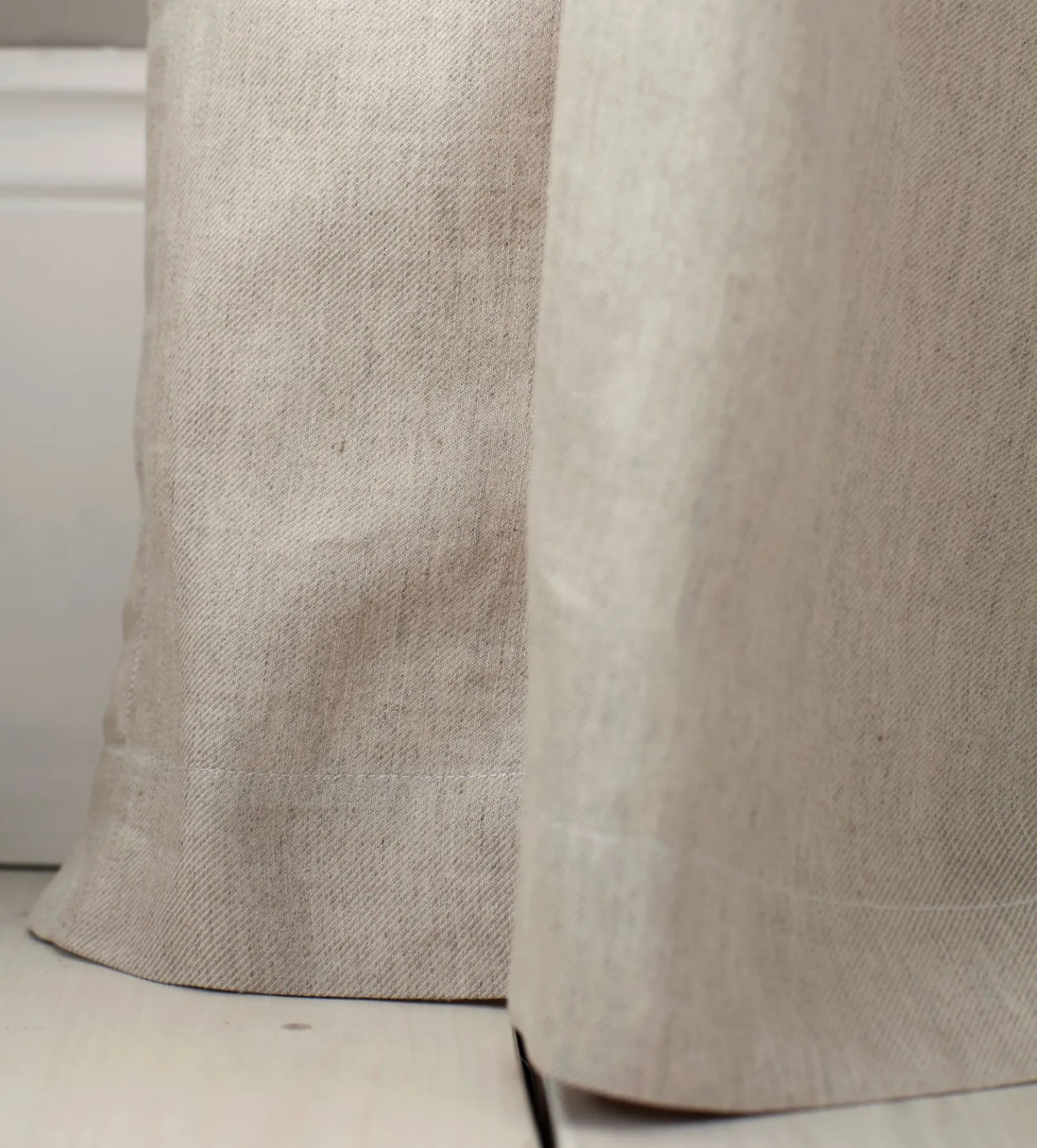 Natural Twill Cotton Linen Unlined Loop Top Curtains (Pair)