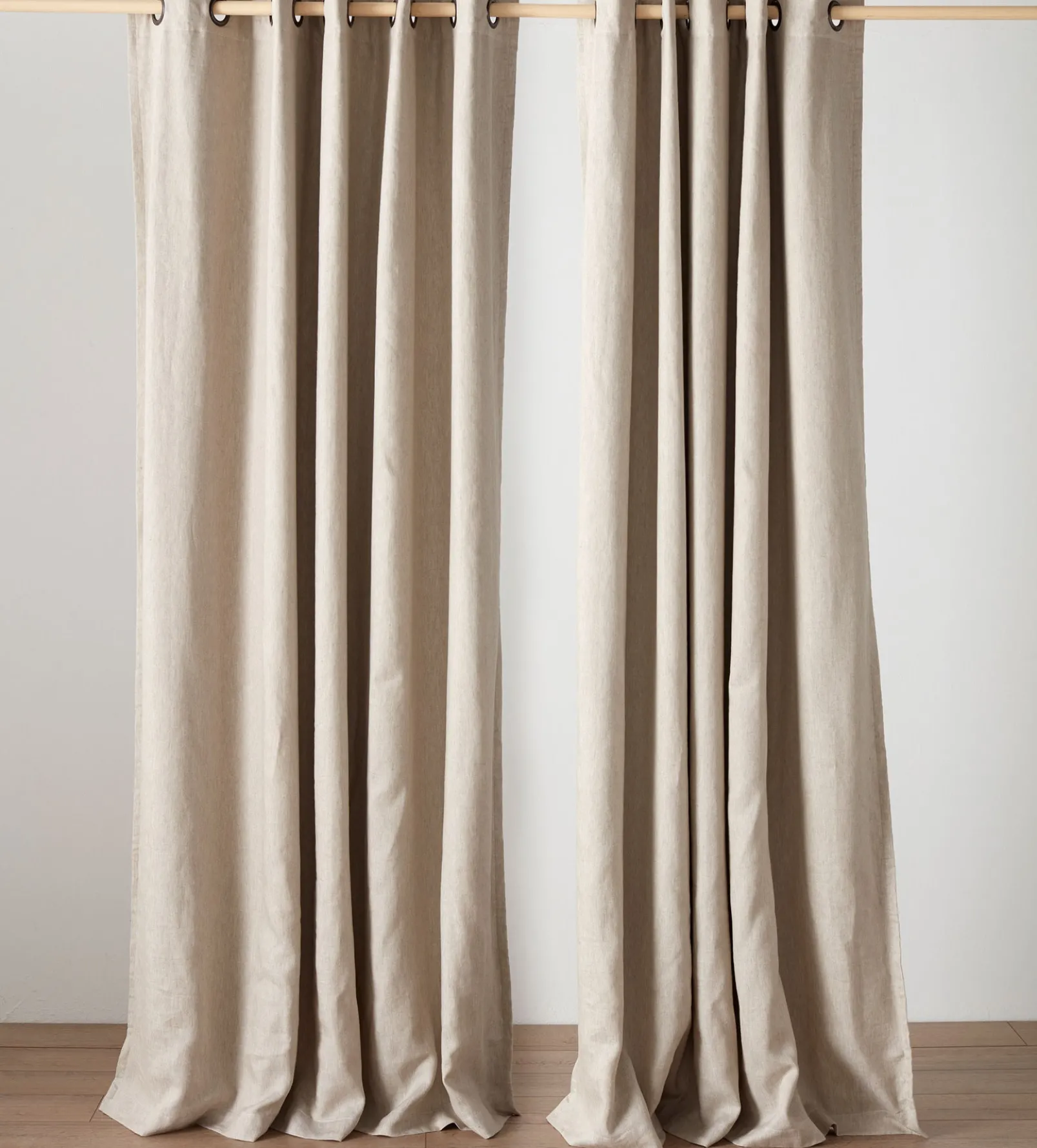 Natural Twill Cotton Linen Blackout Eyelet Curtains (Pair)