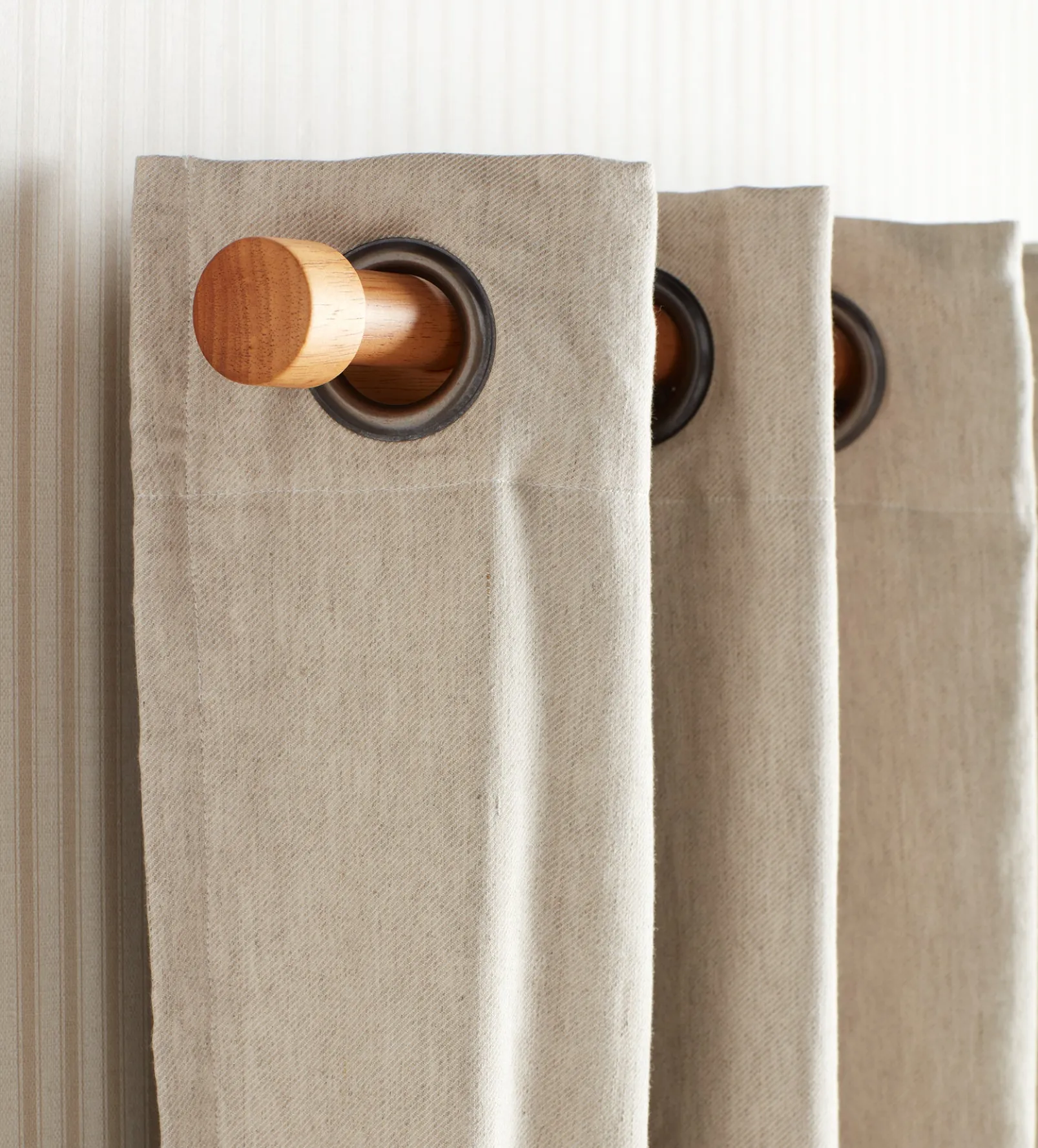 Natural Twill Cotton Linen Blackout Eyelet Curtains (Pair)