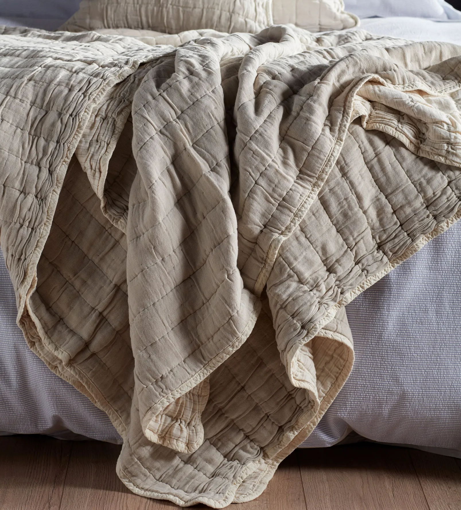 Natural Vivienne 100% Cotton Quilted Throw