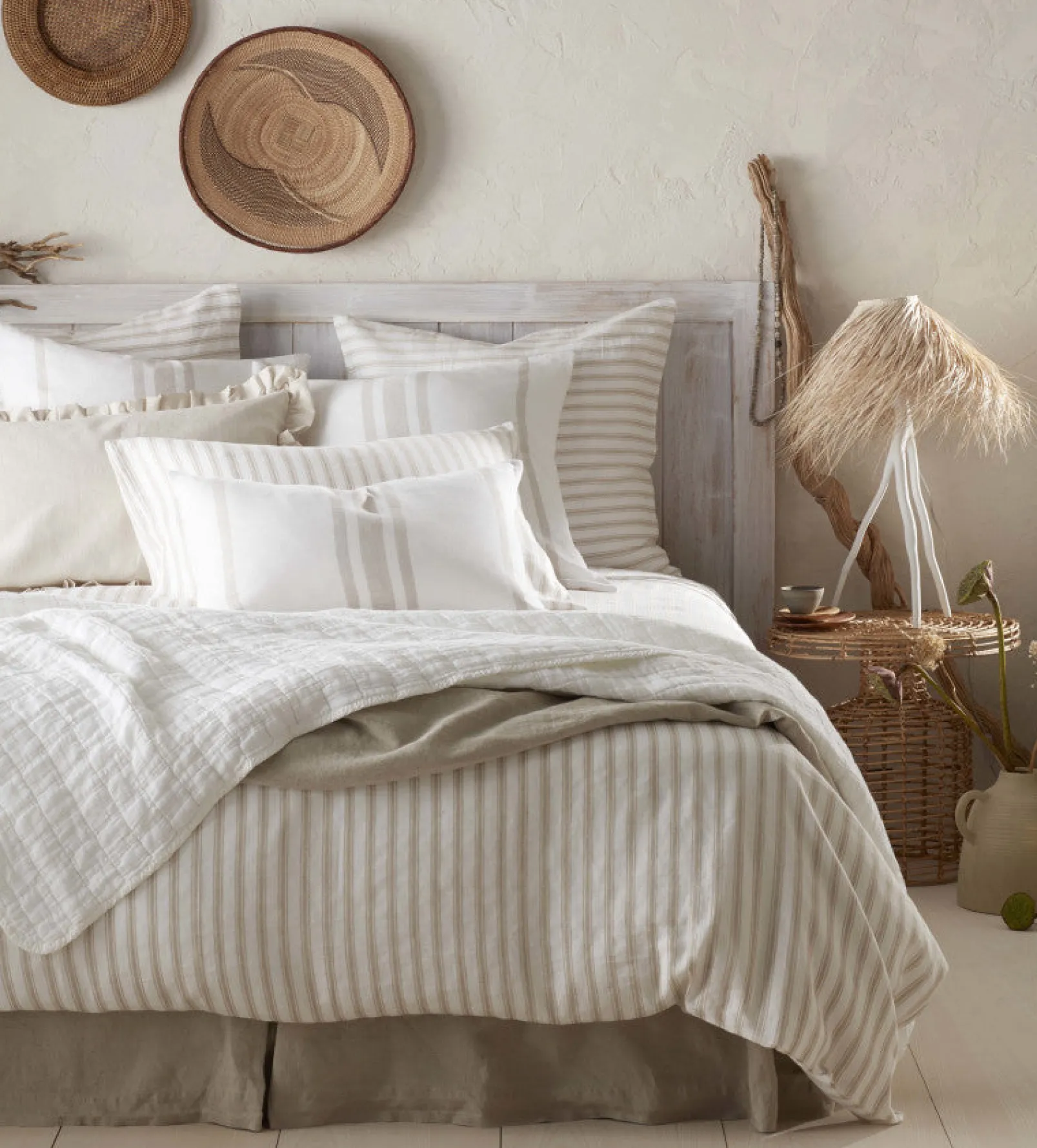 Natural Wide Stripe Cotton Linen Cushion Cover