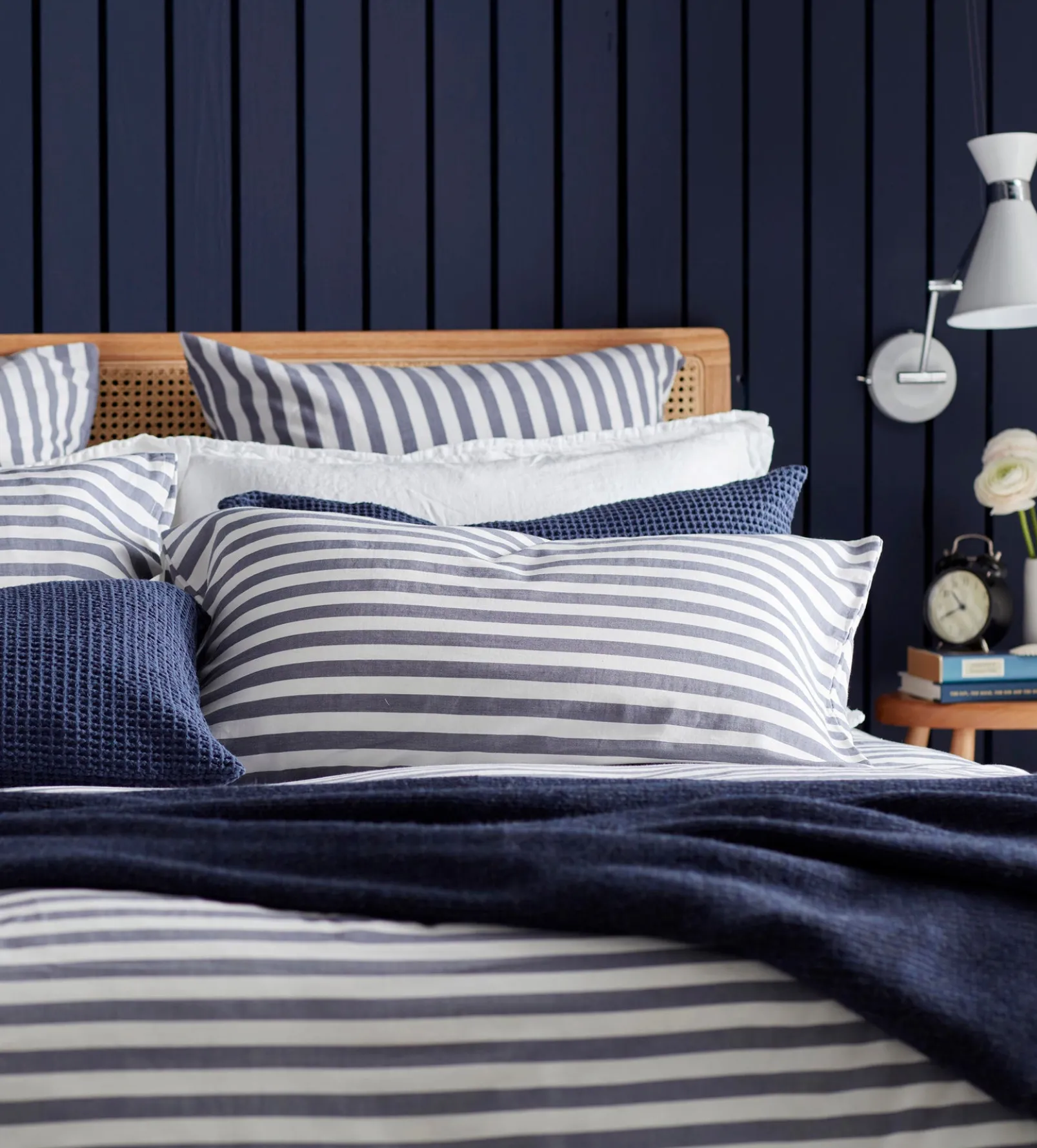 Navy Coastal Stripe 100% Cotton Housewife Pillowcase